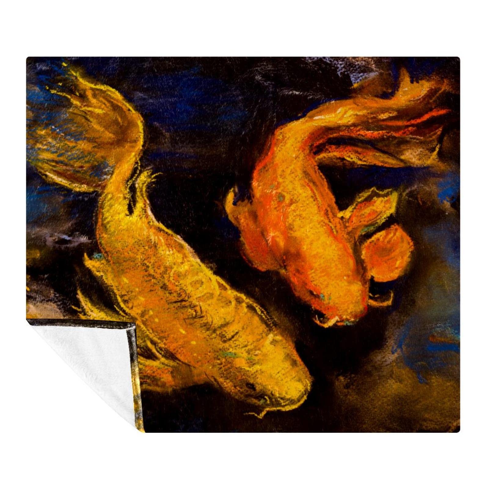 Couverture polaire microfibre supérieure Two Koi Fish design artistique 150 x 200 cm