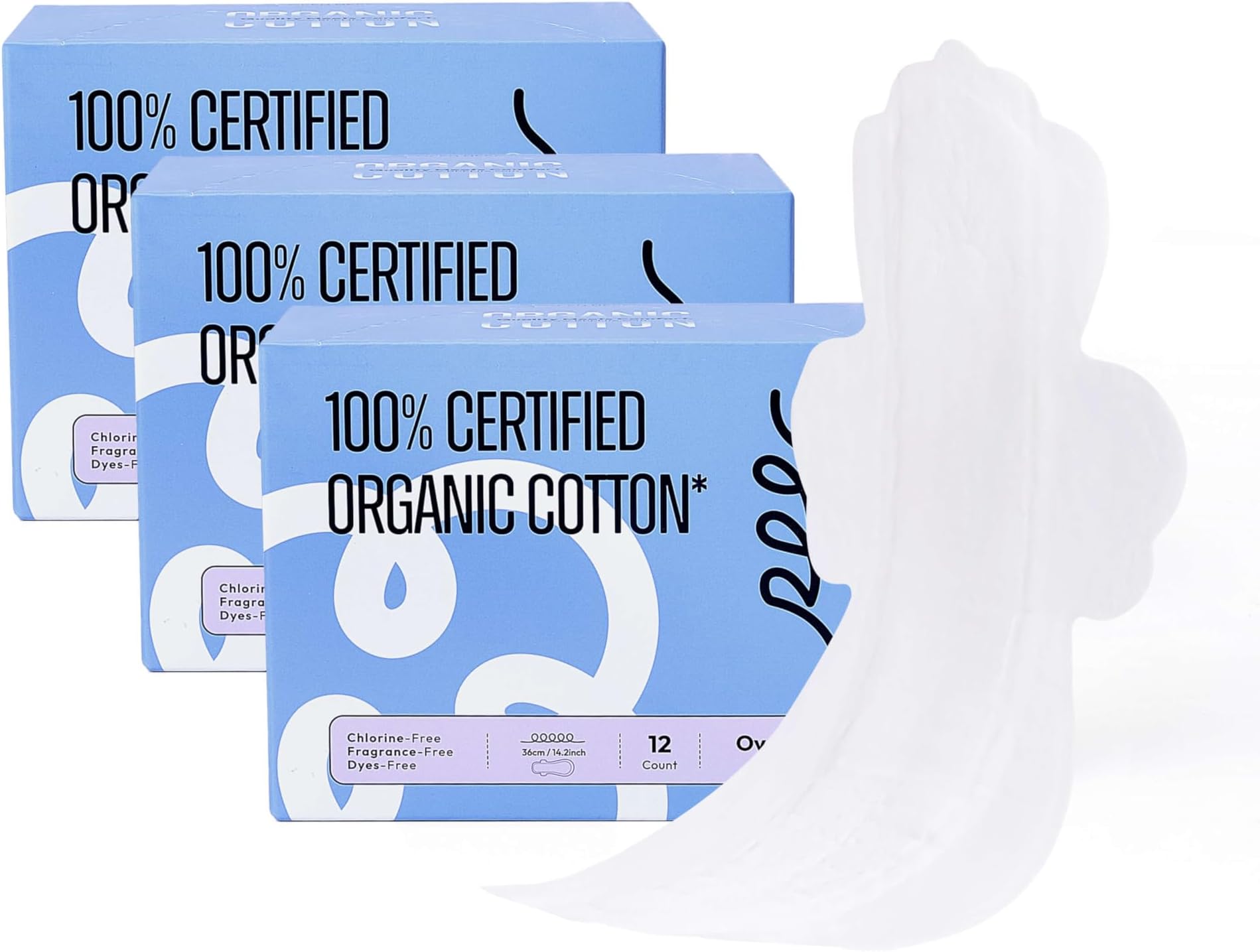 RPE Life Organic Cotton Pads for Women Overnight - High-Capacity Absorbency Sanitary Napkins with Wings, Stay Fresh Period Pads for Sensitive Skin, Maximum Coverage Size 5, 36 Count