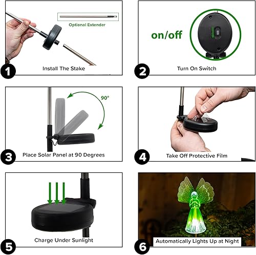 Miniatura 8 de Crosslight Luces LED solares de ángel para jardín (3 unidades)  Impermeable al aire libre Día de los Caídos, Navidad, cementerio y decoración de