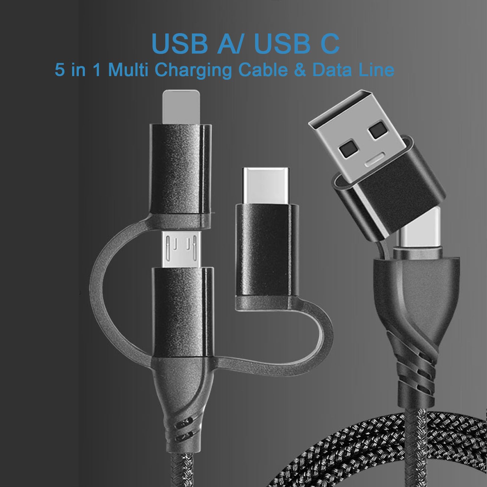 Unillous Multi Cavo di Ricarica, Universale 5 in 1 Multiplo Cavetto Cavo USB C Nylon Intrecciato con Micro USB Tipo C Connettori, Cavo di Ricarica Rapido per Phone Android Galaxy LG Tablet PS4-1M