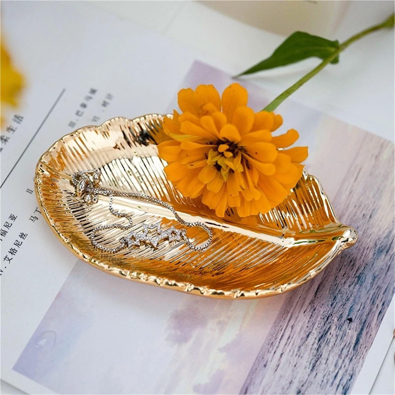 Keramik-Schmucktablett, Keramik-Schmuckschale in Form von Blättern, Schmuckaufbewahrung, goldfarben, silberfarben(Silver)