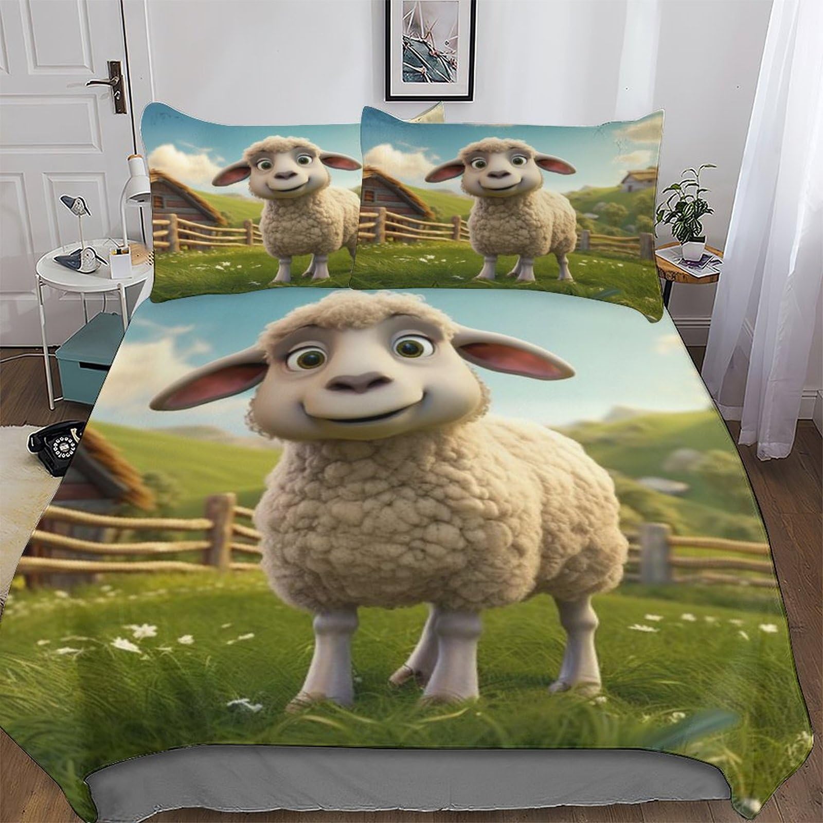 Aaswsww Sheep Comforter Cover Bedding Set Kids Duvet Cover Bedspread Cover With Pillowcase Soft Quilt Cover For Youth And Adult Single(135X200cm)
