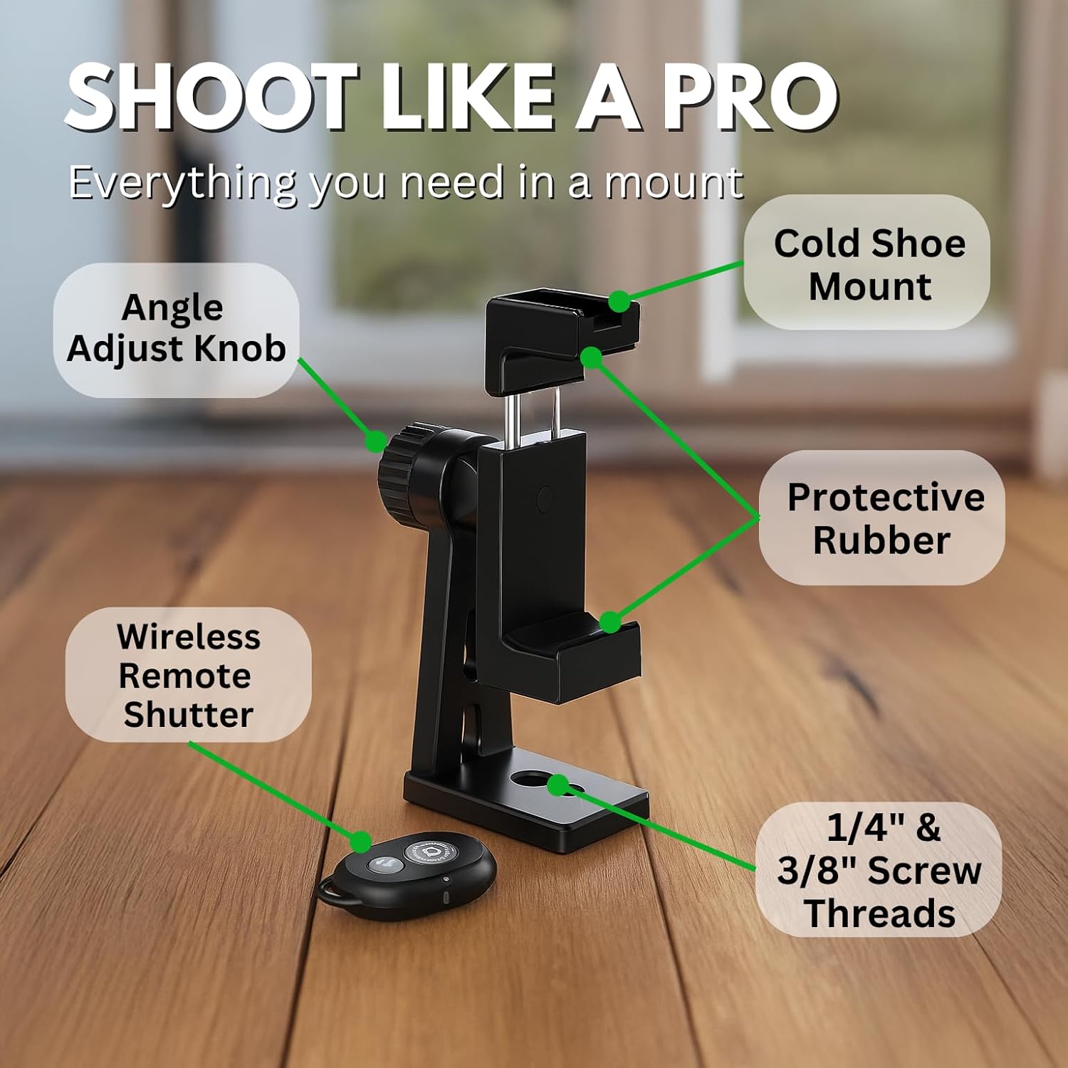KobraTech UniMount 360 Pro Metal Phone Tripod Mount with Wireless Remote