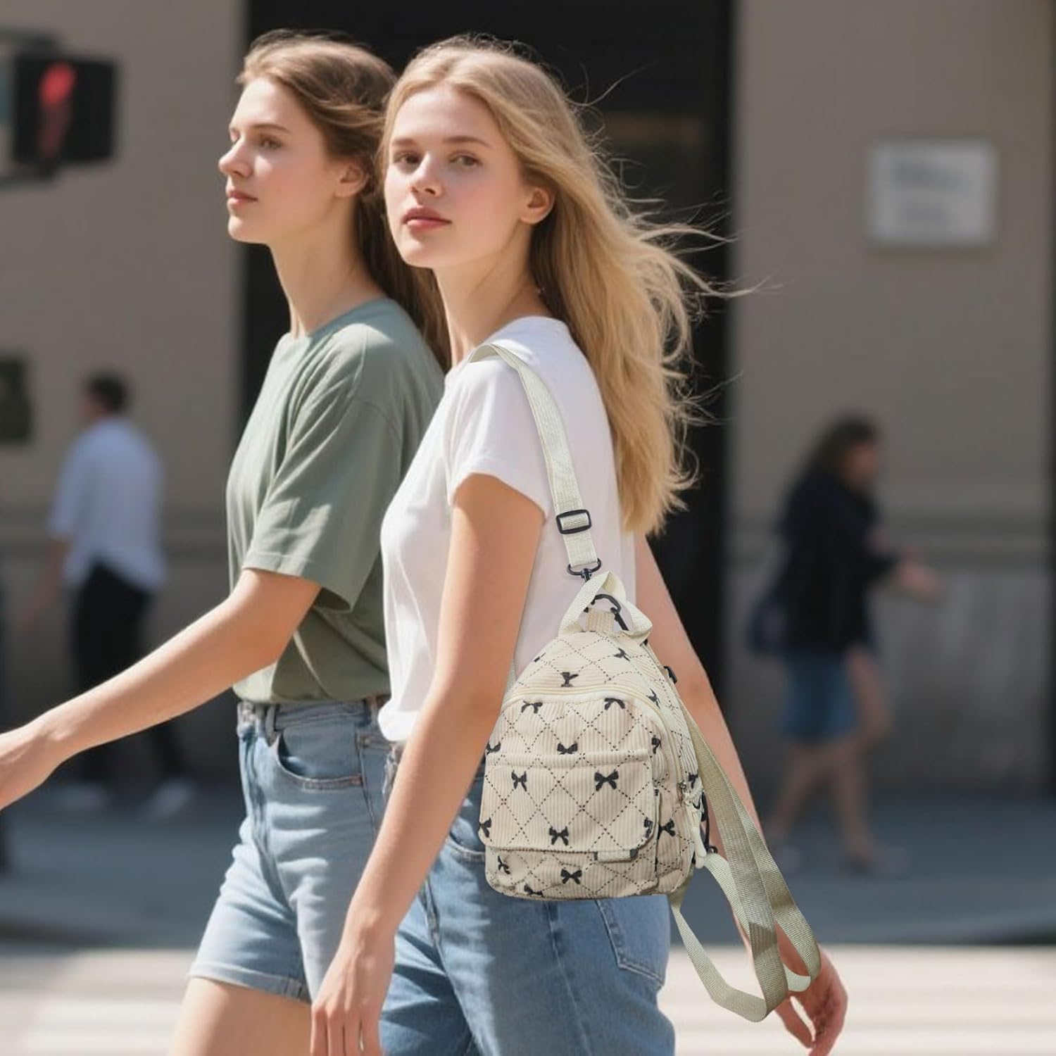 Mini Backpack for Women, Soft Corduroy Bow Small Backpack, Lightweight Cute Tiny Backpacks Fashion Travel Daypack (Beige) - Image 6