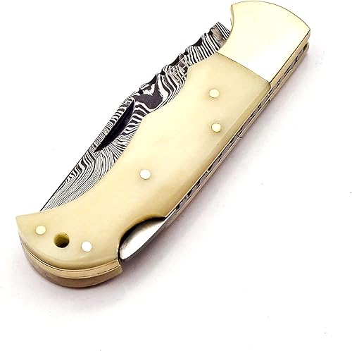 Miniatura 8 de FH KNIVES 6.5 Inch Handmade Damascus Pocket knife for Men Folding Knife with back lock Small Pocket knife for Camping Hiking Damascus folding knife