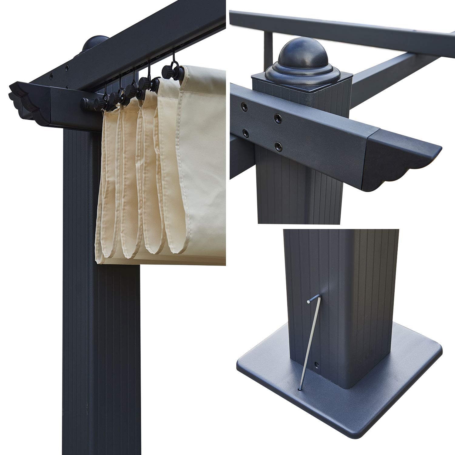 Pergola Autoportante Cassis Aluminium, Toile Polyester 180 g/m² Beige Déperlante, Toit Coulissant, 3×4 m