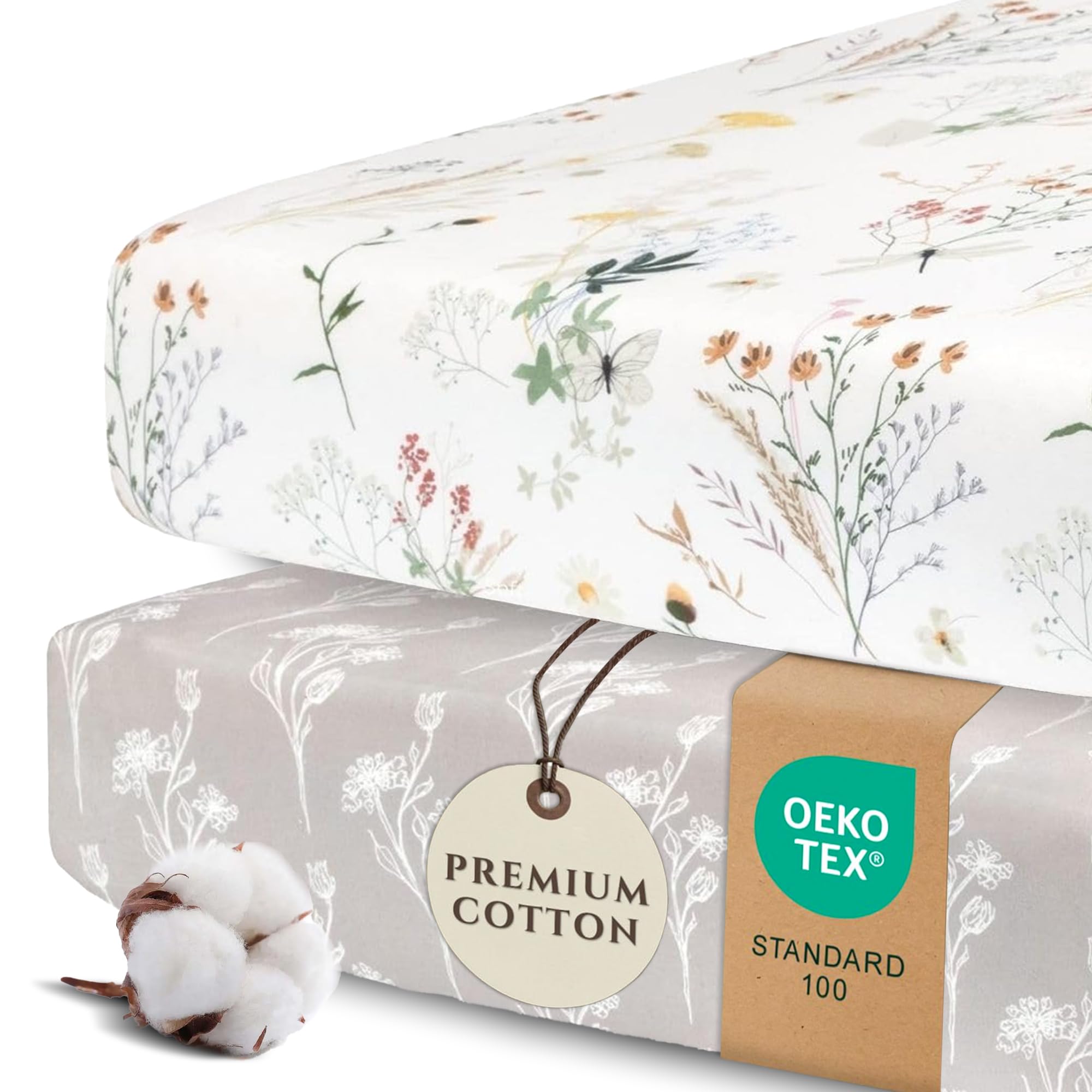 Pobibaby - 2 Pack Premium Fitted Baby Girl Crib Sheets for Standard Crib Mattress - Ultra-Soft Jersey Knit, Safe and Snug, and Stylish Floral Crib Sheet (Wildflower)