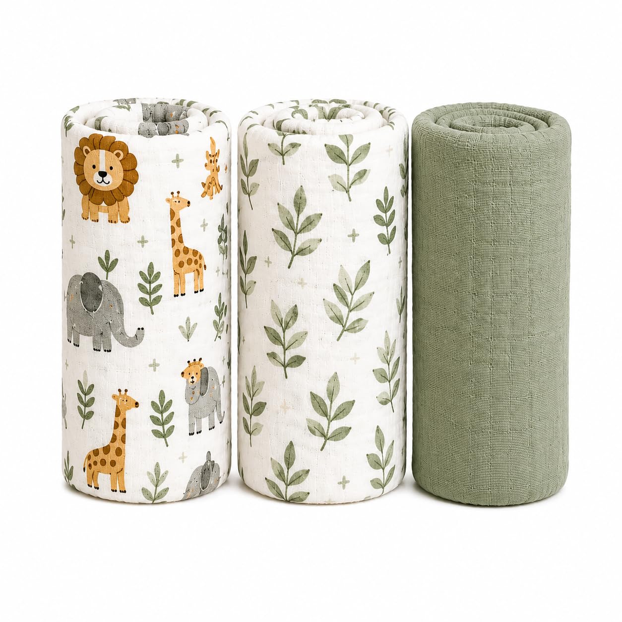 Jungle Green Muslin Swaddle Blanket for New Born Baby (Green) | 100% Organic Cotton | Multicolor | 100x100cm | Pack of 3-image-2