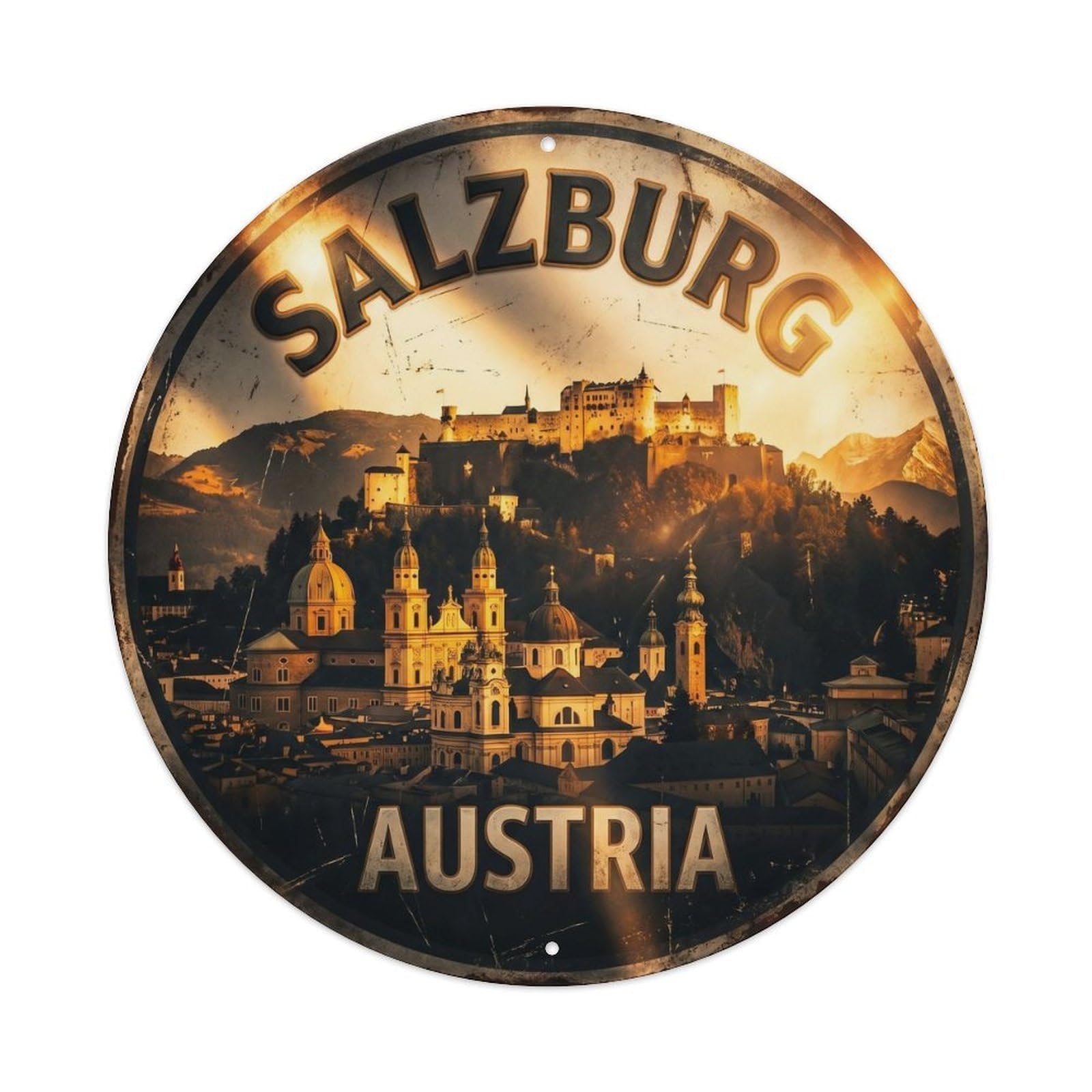 Vintage Travel Salzburg Skyline Austria Metal Tin Sign