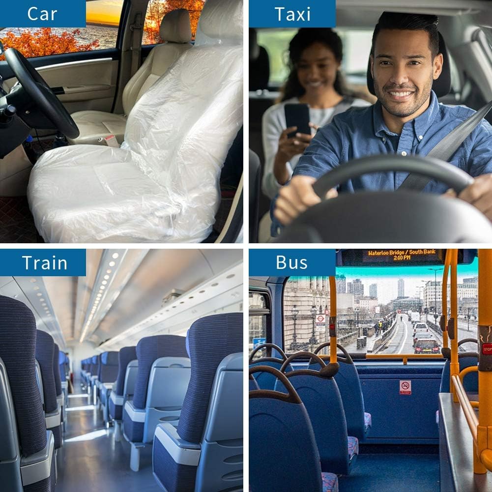 Feawiih Housse de Siège, 100PCS Protecteurs de Voiture Jetables en Plastique, Transparents, Faciles à Installer, Housse de Siège de Véhicule pour Amoureux de Voiture