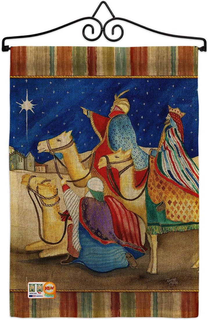 Three Kings Garden Flag Set Wall Hanger Wintertime Wise Men Star Baby JesusSeason Christian Small Decorative Gift Yard House Banner Made In USA 13 X 18.5