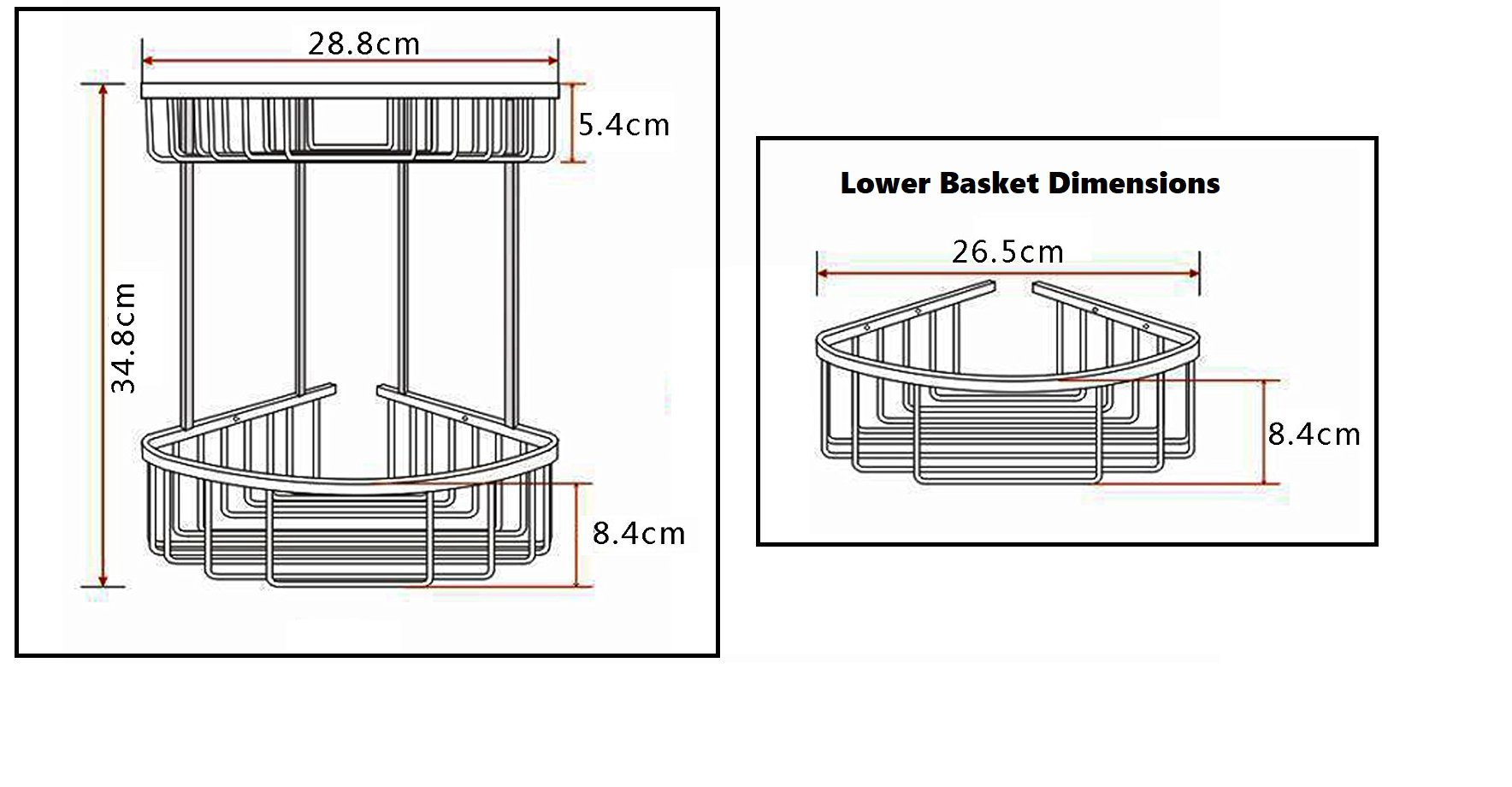 Cesta de ducha de alambre grande cromado, cesta de doble esquina para organización de baño con estante de latón macizo