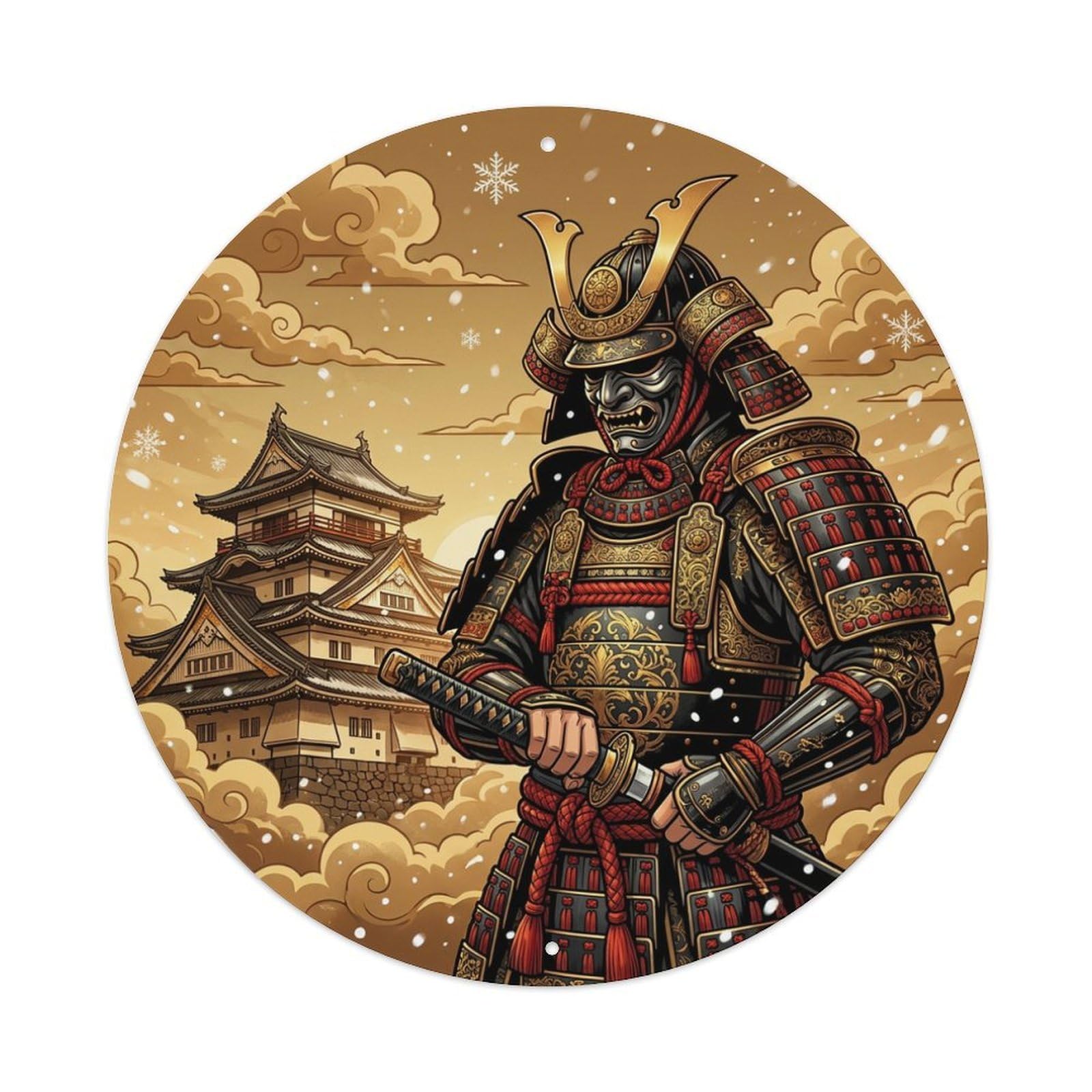 Cwbufd Vintage Style Samurai Warrior Armor Fortress Commander Cloud Heritage Vintage Metal Tin Sign Plaque Wall Decor For Cafe, Club Bar, Office, Garden Metal Poster 8X8inch