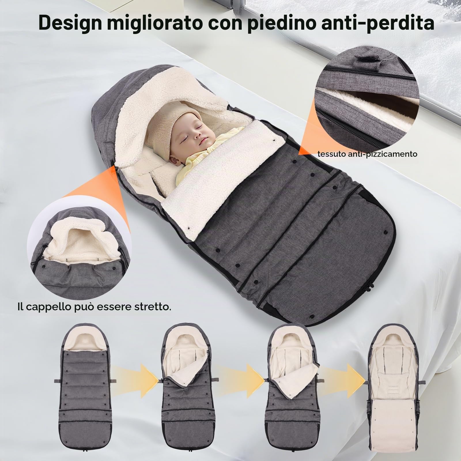 auvstar Coprigambe Passeggino Universale,Sacco Termico Per Bebè con Allungato,Sacco a pelo Passeggino Grande Invernale,Antiscivolo,Antivento,Termico (Grigio)