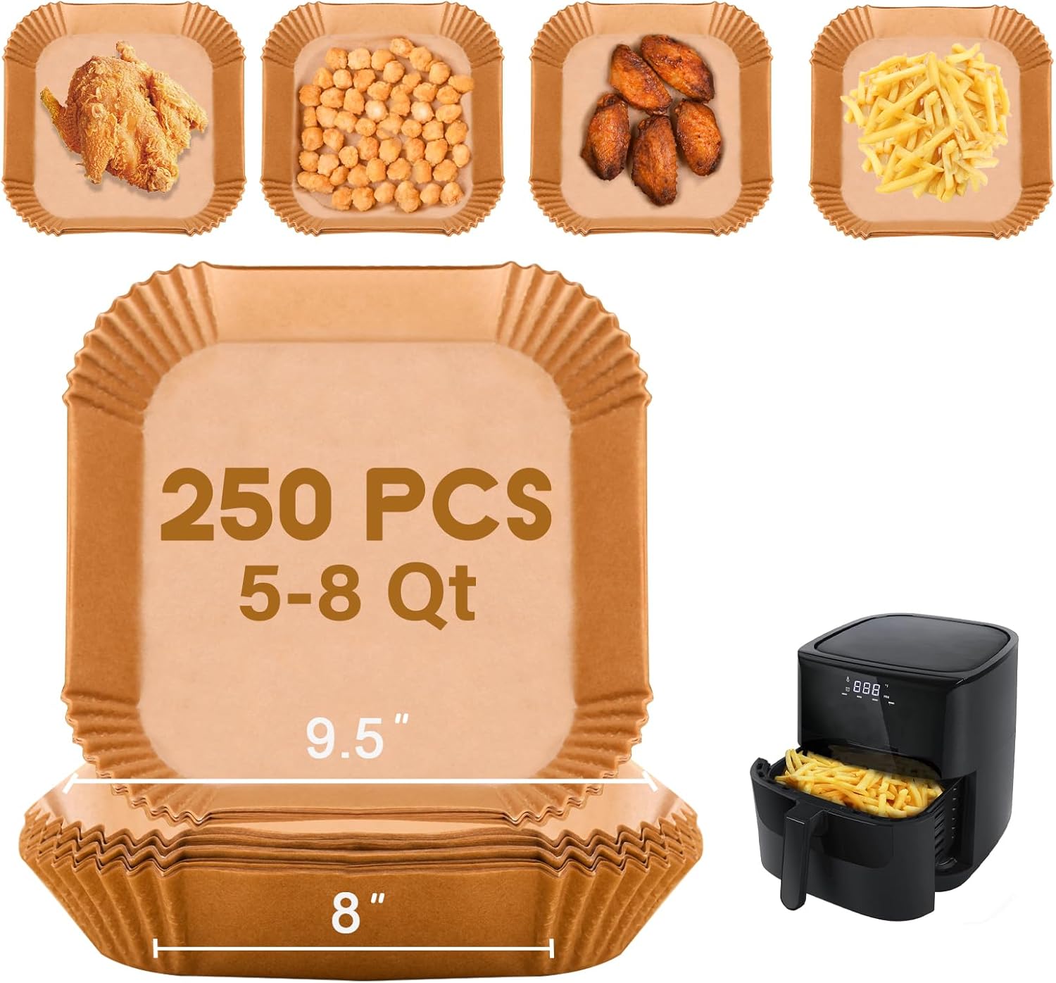Disposable Paper Liner Square 250Pcs for 5 to 8 Qt Air Fryer Baskets, Non-stick Oil-proof Parchment Liner Cooking Paper Disposable Paper Liner Square 250Pcs for 5 to 8 Qt Air Fryer Baskets, Non-stick Oil-proof Parchment Liner Cooking Paper