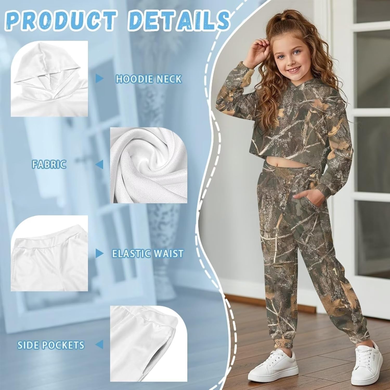 Rnyleeg Fashion Girls Crop Tops Hoodies 4-13Y Long Sleeve Clothing Sets 2 Piece Outfit Sweatsuits Fall Winter Matching Sets