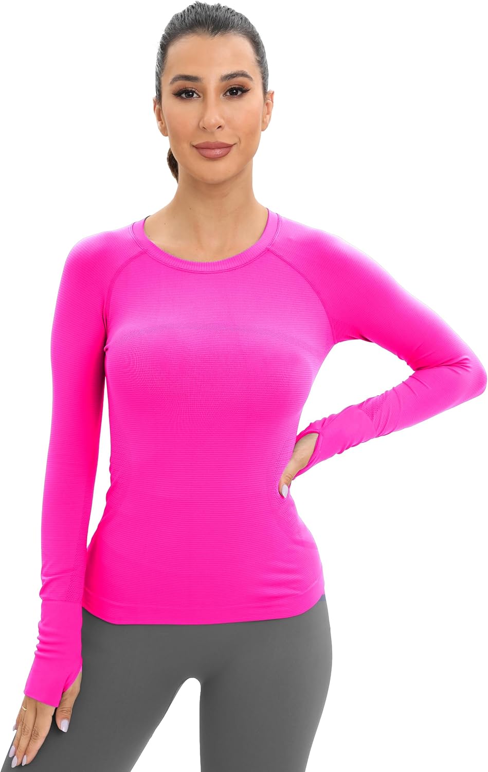 MathCat Workout Seamless Shirts for Women Long-Sleeved Yoga Running Breathable Thumb Holes Tops - Image 2