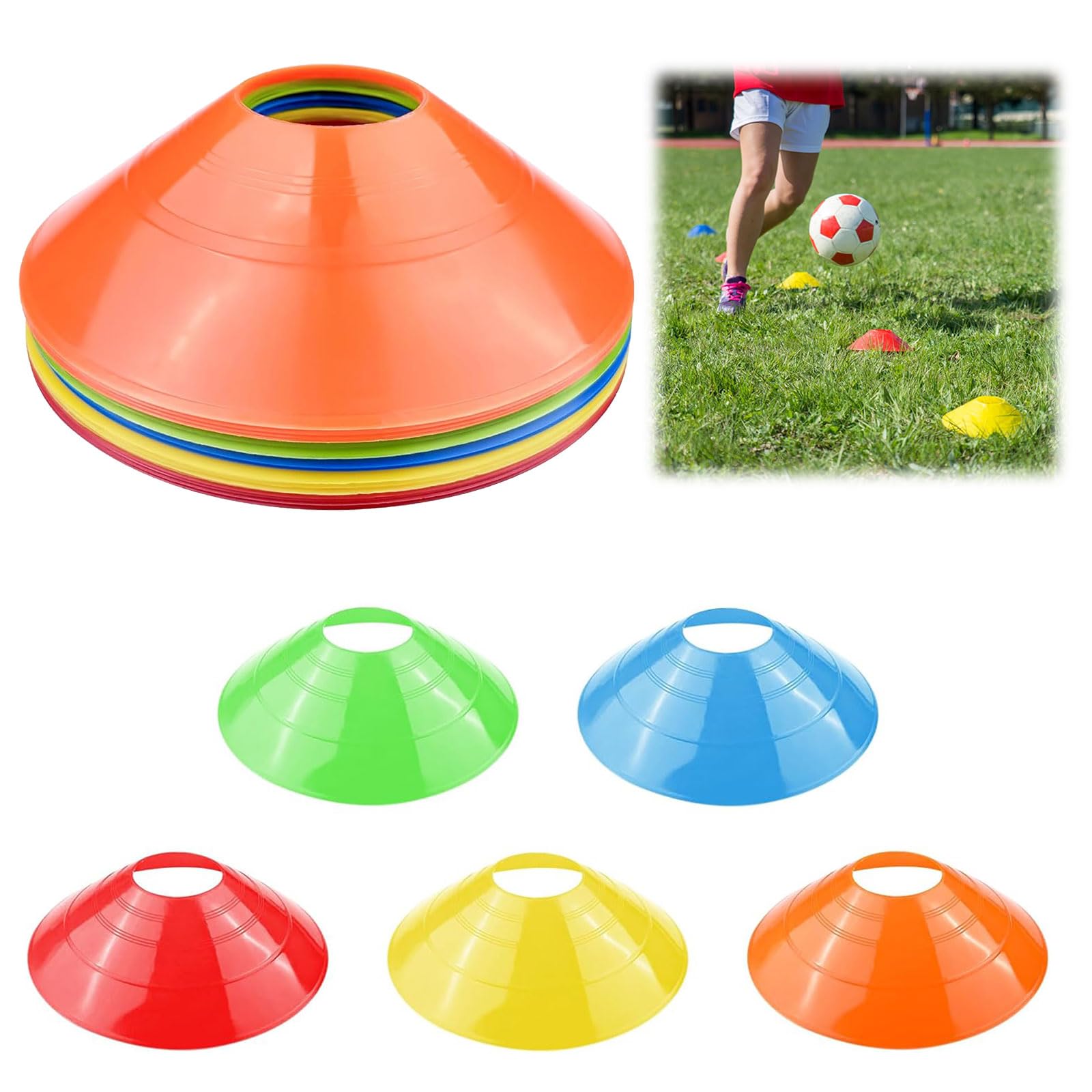 Plot Sport - Lot de 15 Cônes d'Entraînement en PE Souple - 5 Couleurs Vives - pour Football, Rugby, Fitness et Entraînement - 1
