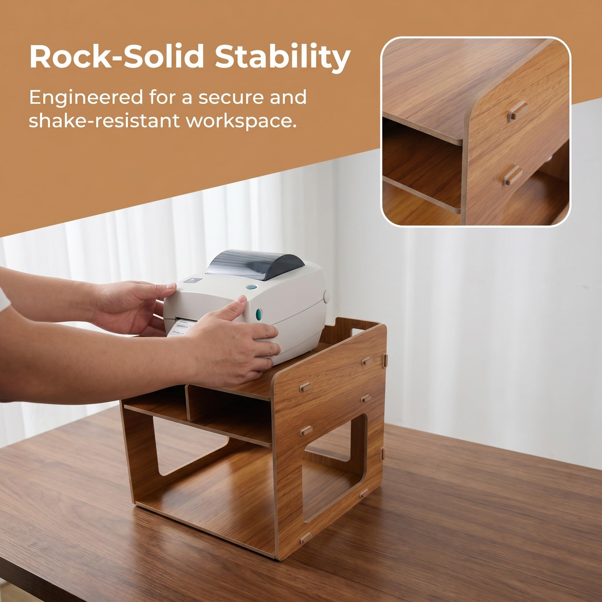 Soporte de Escritorio para Impresora de Madera con Estantes Multicapa