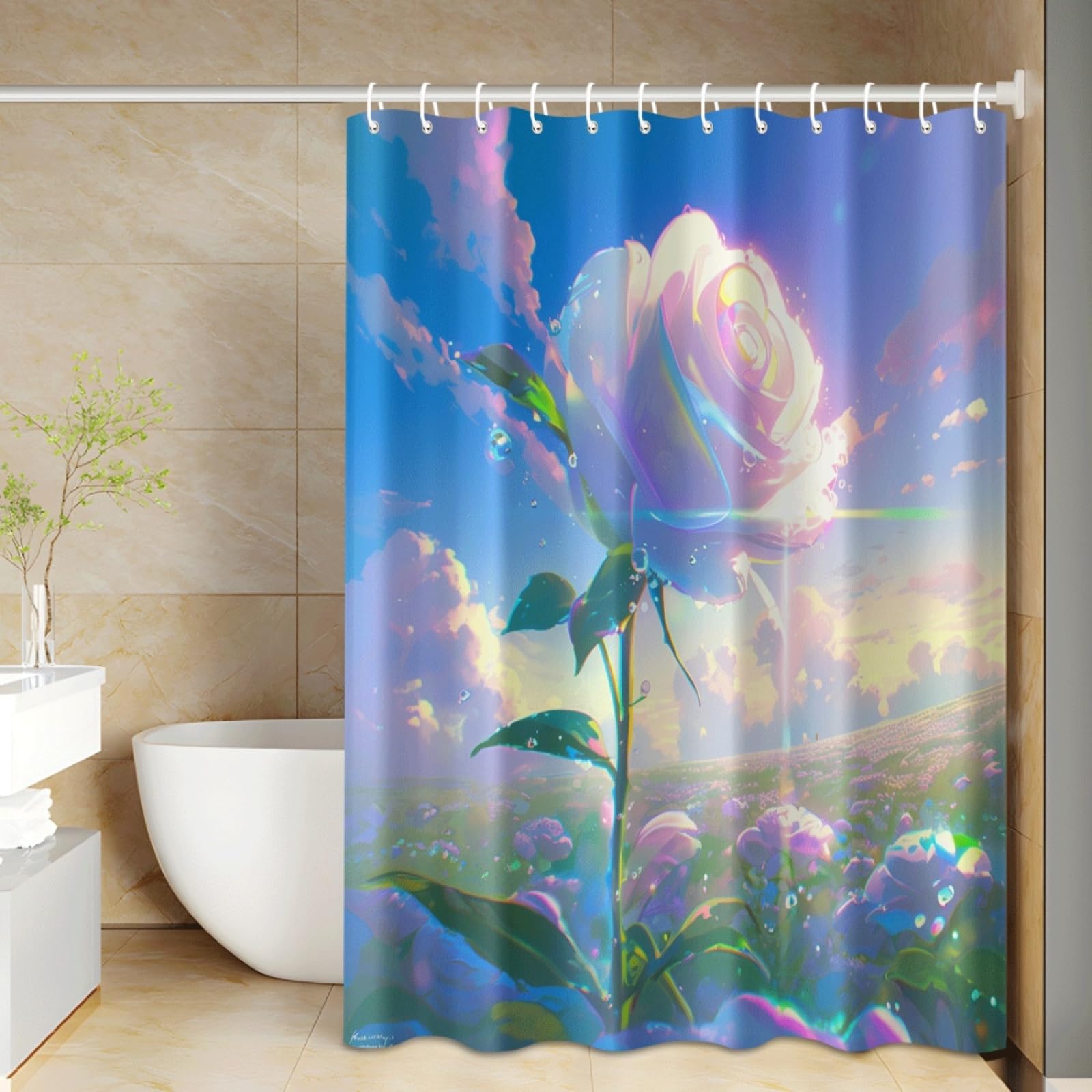 Rideau douche violet rose bleu lavable et imperméable avec 12 crochets inclus