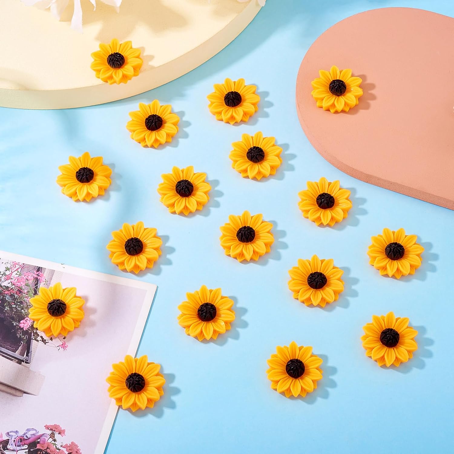 Beadthoven 20Pcs 30mm Flatback Resin Sunflower Cabochons Undrilled Floral Cameo Charms for Jewelry Embellishment Scrapbooking Supplies - Image 6