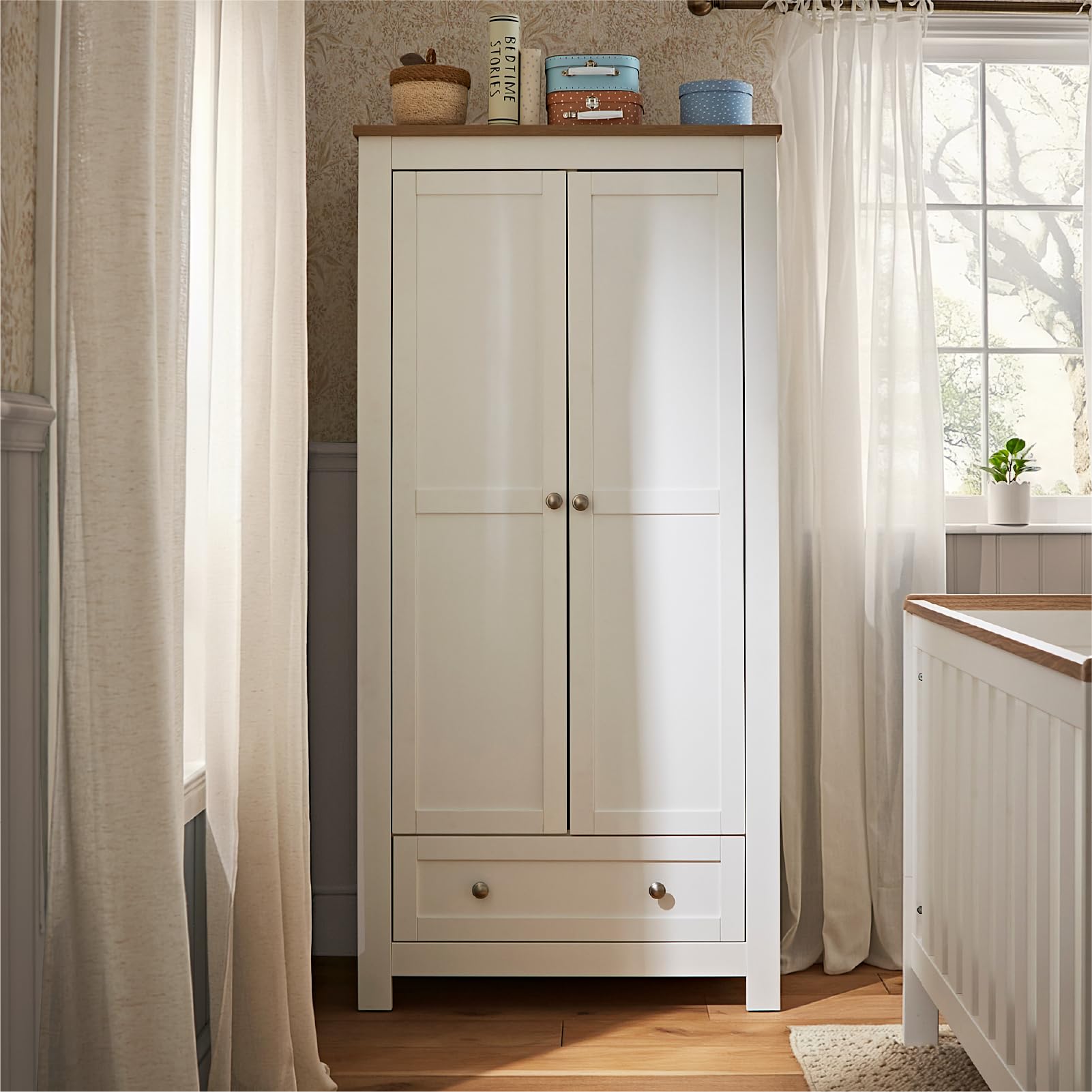 CuddleCo Wardrobe with 2 Removable Hanging Rails, Deep Internal Shelf & Spacious Lower Drawer