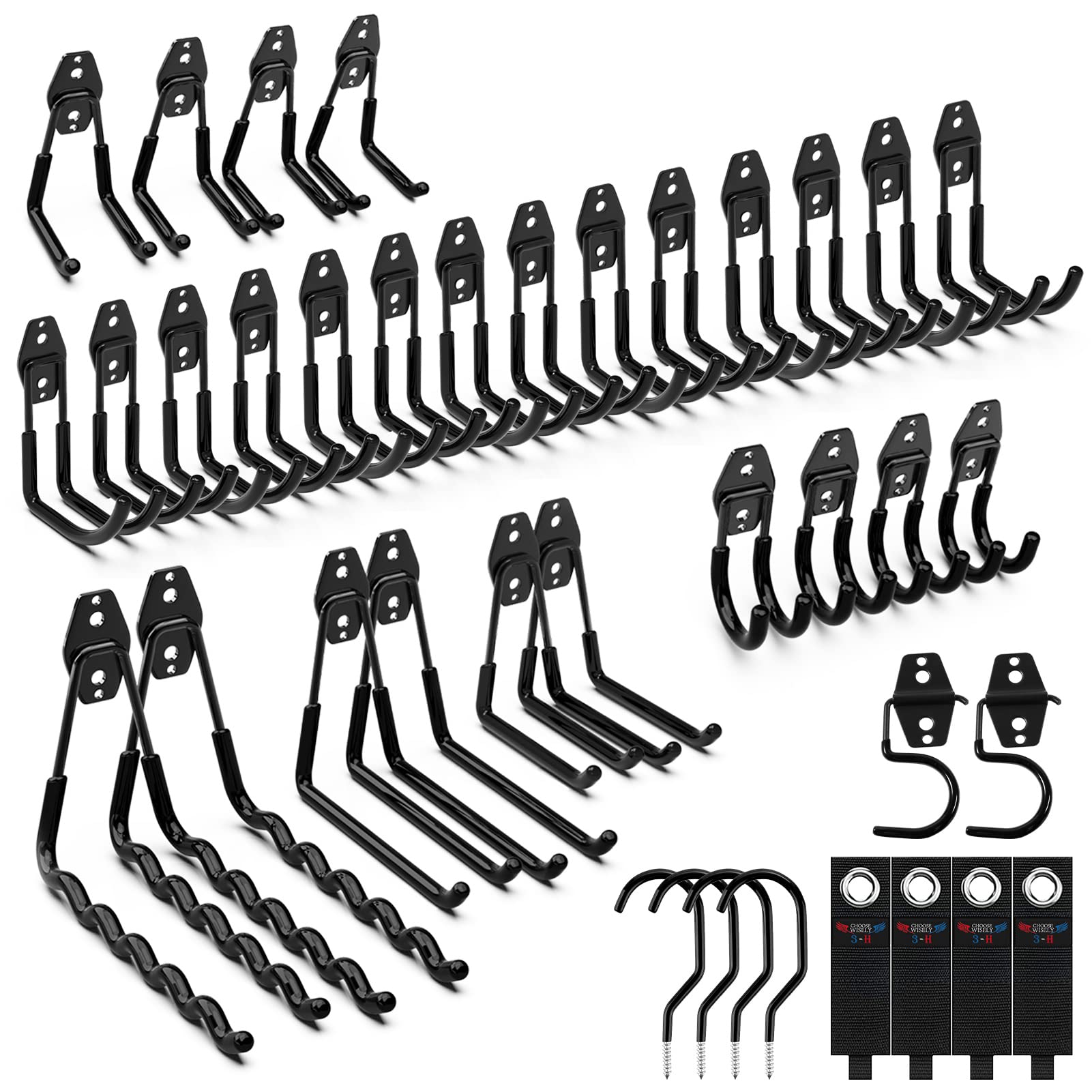 3-H 42Pack Garage Hooks Heavy Duty,Garage Storage Hooks with 3 Welding Spots,Garage Hooks for Shed Organizing Ladder ChairYard Hanging Shovel Garden Tools Hose Weed Eater(Red)