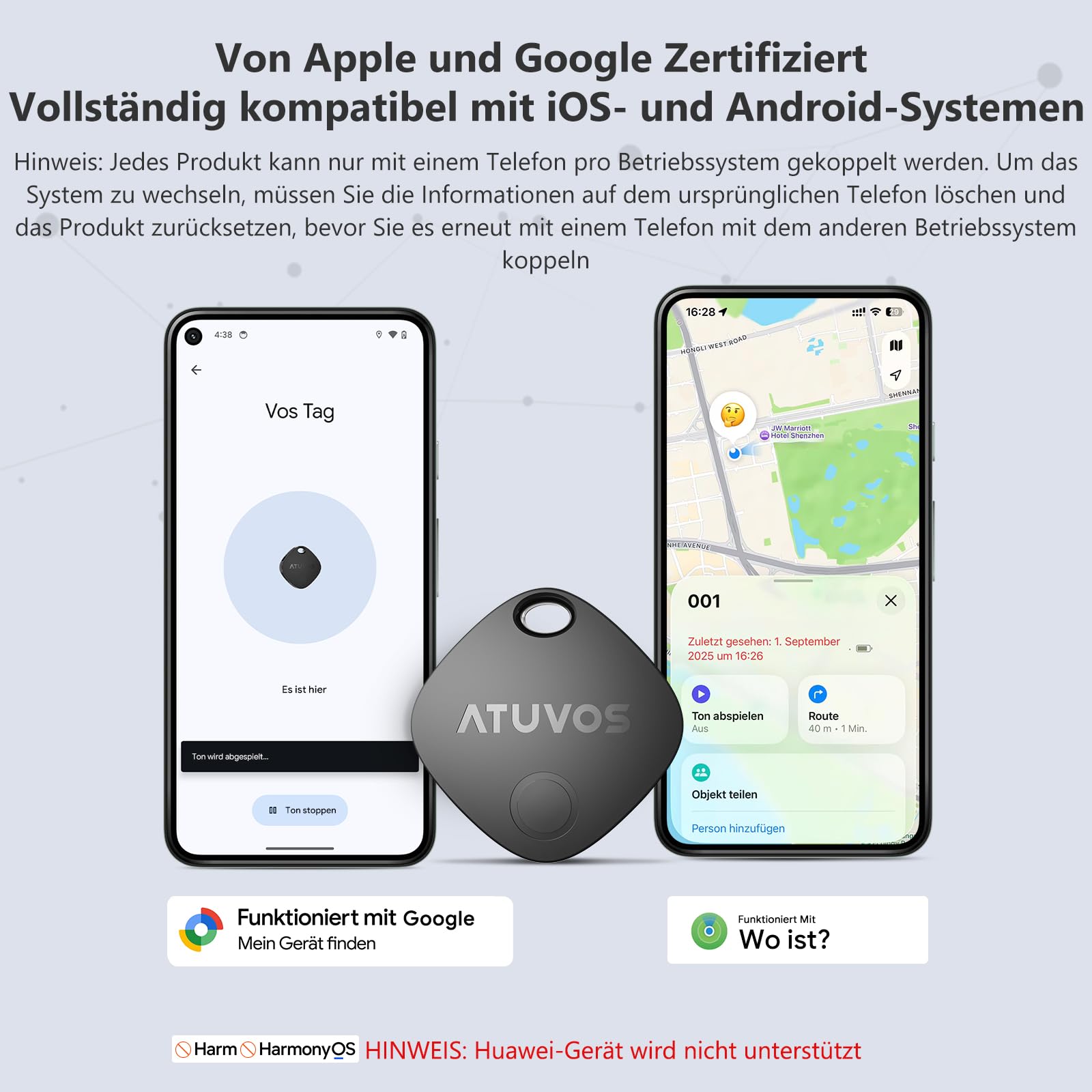 ATUVOS Smart Tag Pro Tracker für Android & iOS 4er Pack, Dual-System Schlüsselfinder kompatibel mit Google Mein Gerät Finden or Apple Wo ist? App, Smarttag Key Finder für Gepäck, Koffer.