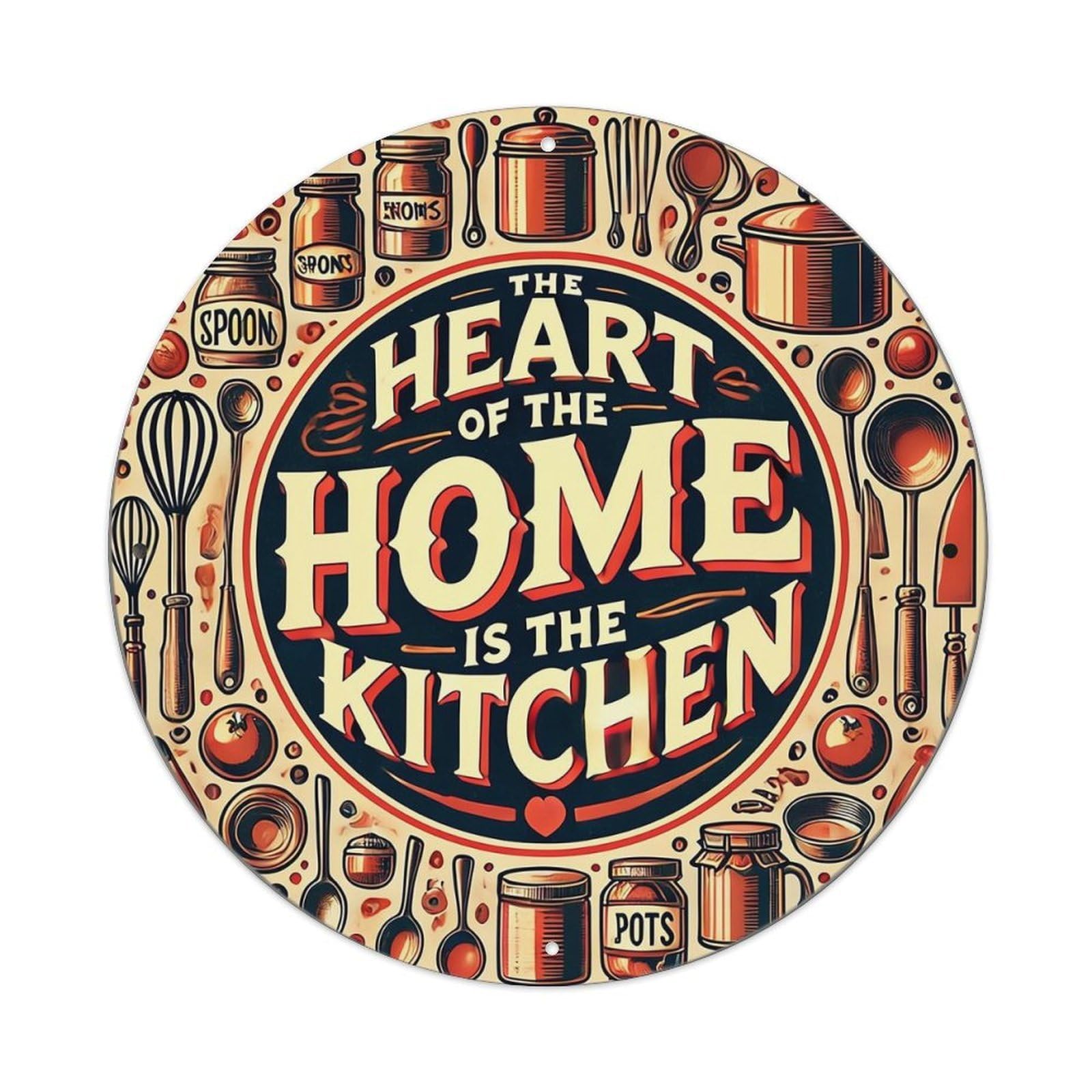 Kitchen Utensils And Jars Pattern Vintage Round Tin Sign Retro Metal Wall Decor Metal Poster, Home Bar Garage Cafe Wall Art Decoration 8x8Inches