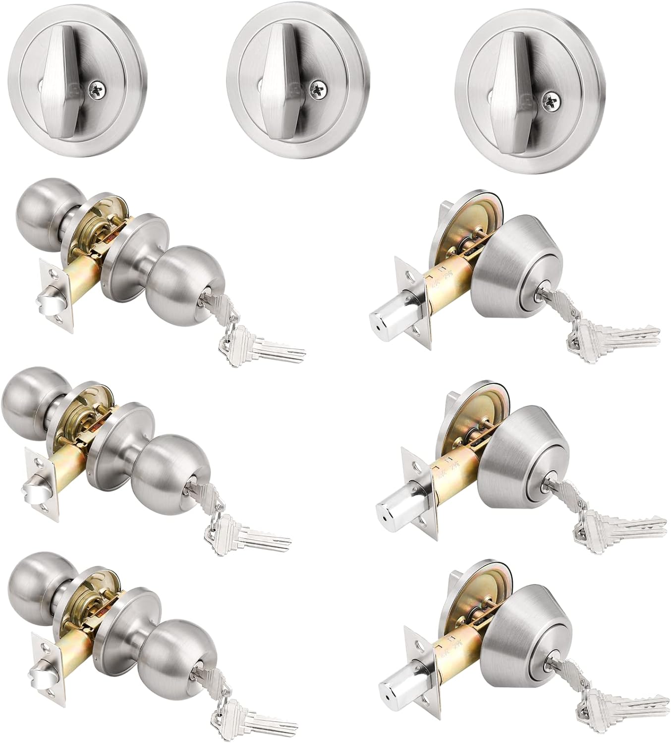 3 PackEntry Door Knob and Deadbolt Lock Set, handleset with Single