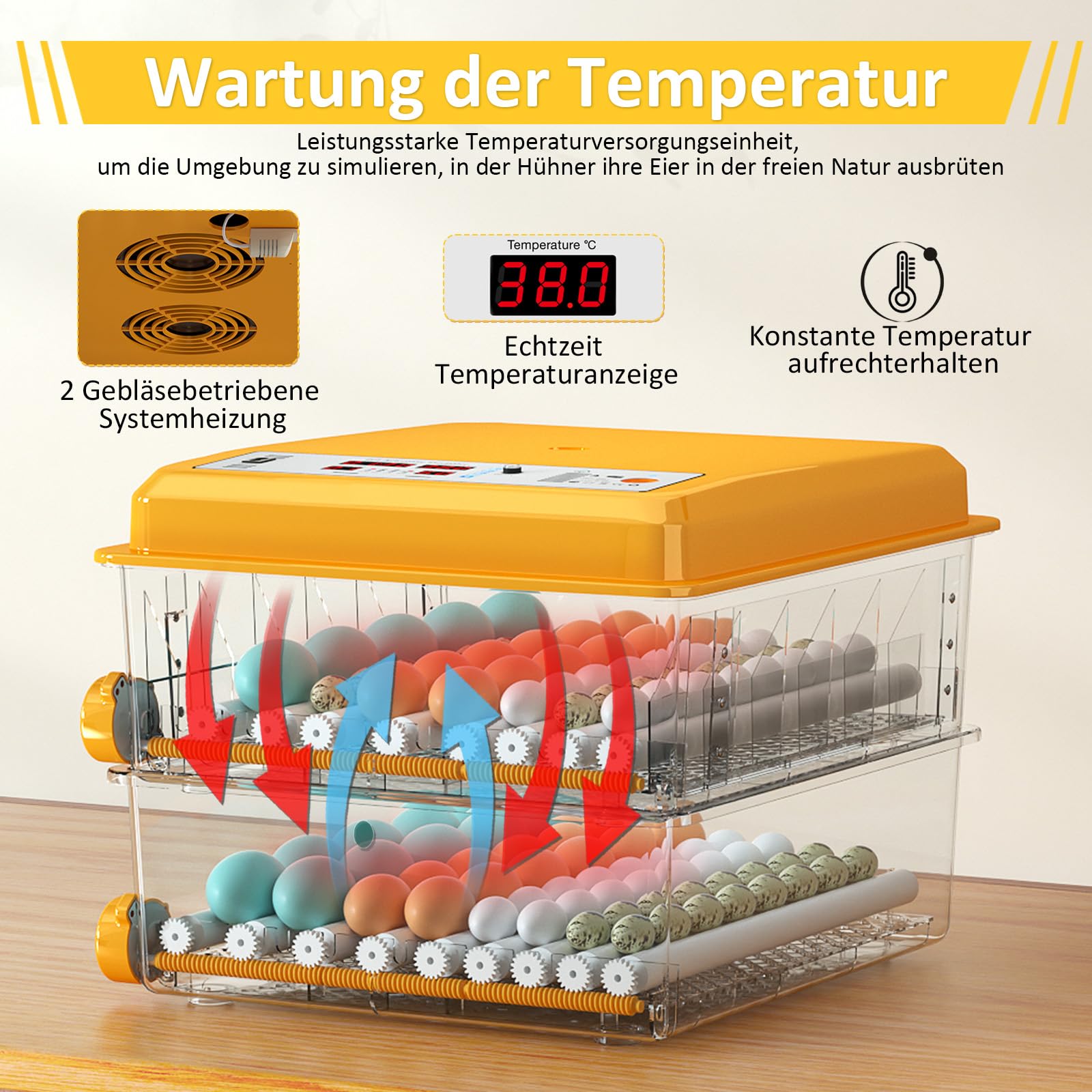 Brutautomat Vollautomatisch von 120 Eiern, Brutmaschine mit automatischer Eierwende und Feuchtigkeitsüberwachung, Temperaturkontrolle, 5 automatische Brutmodi und Brutdaueraufzeichnung