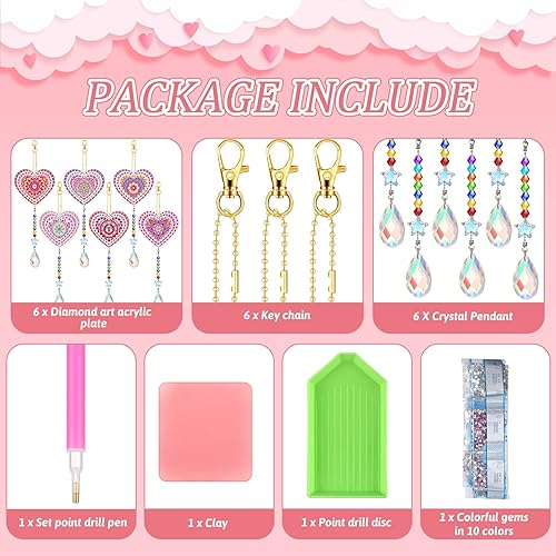 Miniatura 4 de 6 piezas de arte de diamantes para el día de San Valentín, arte de diamantes de doble cara, atrapasoles, campanillas de viento, adornos de arte de