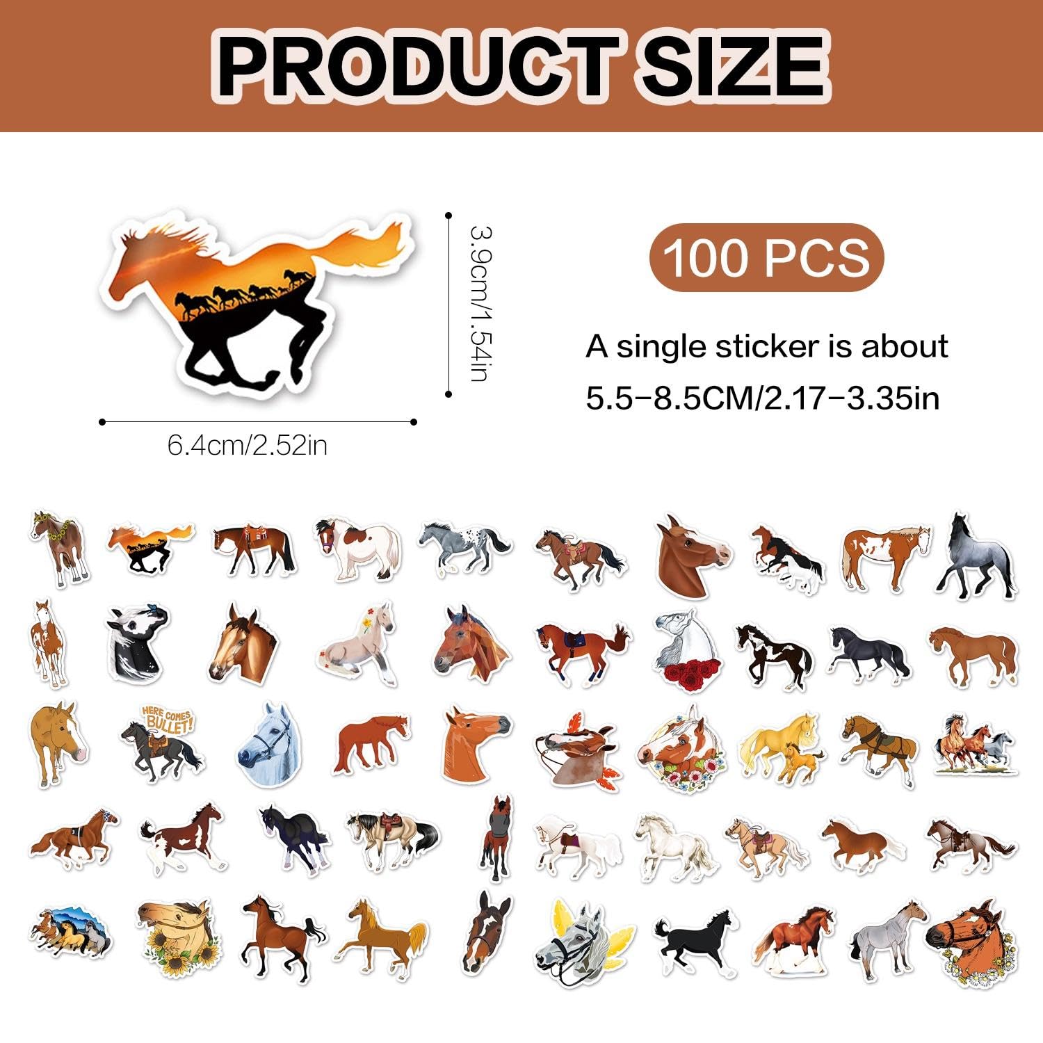 FFDHWU 100 Pieces Of Horse Stickers, Cartoon Graffiti Stickers, Creative Waterproof Stickers, Decorative Stickers - Image 2
