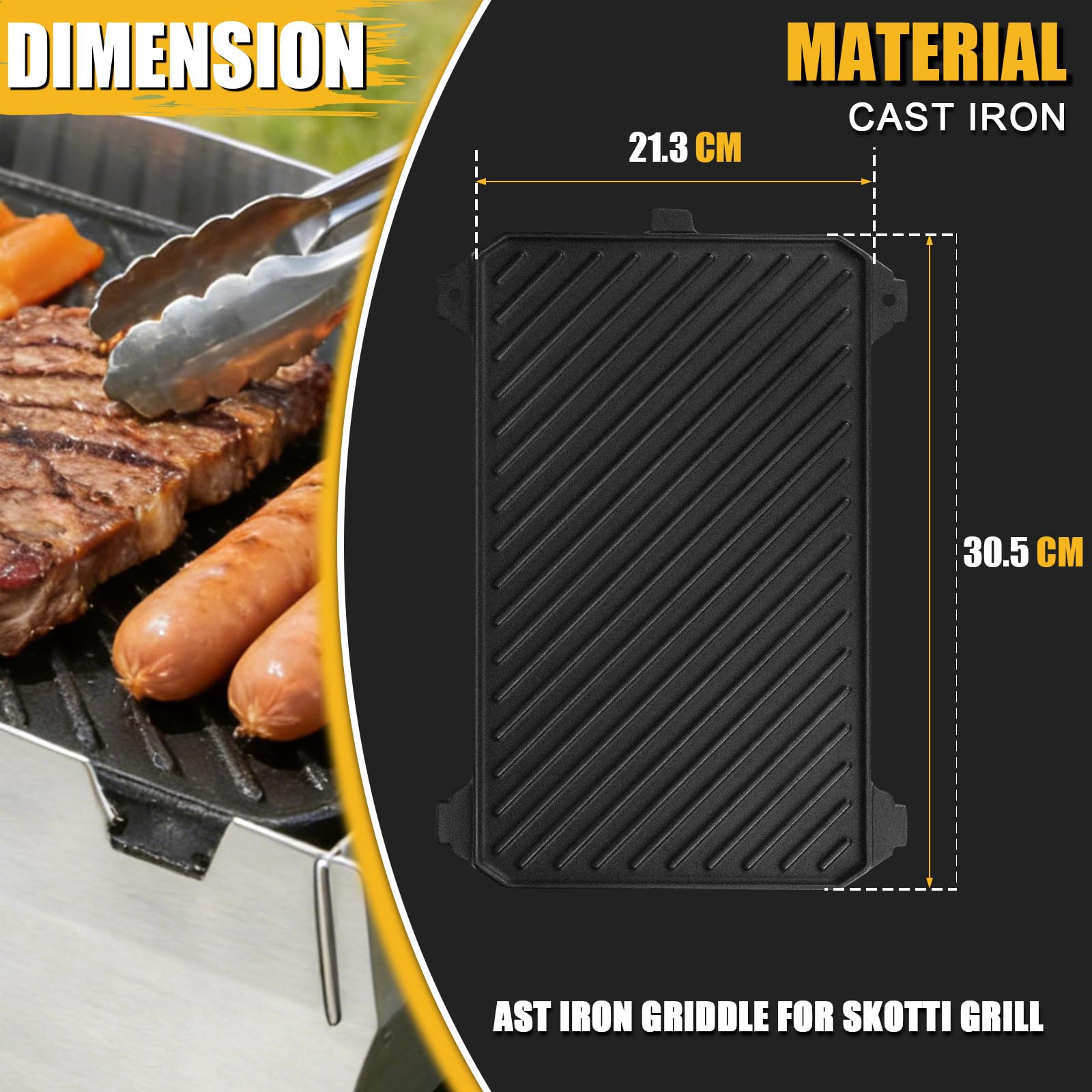 ZXLIHS Piastra Grill in ghisa Adatta per Skoda Grill, plancha e Piastra 2 in 1, Piastra Grill Solida Reversibile per Carne, Pesce, Verdure e Colazione