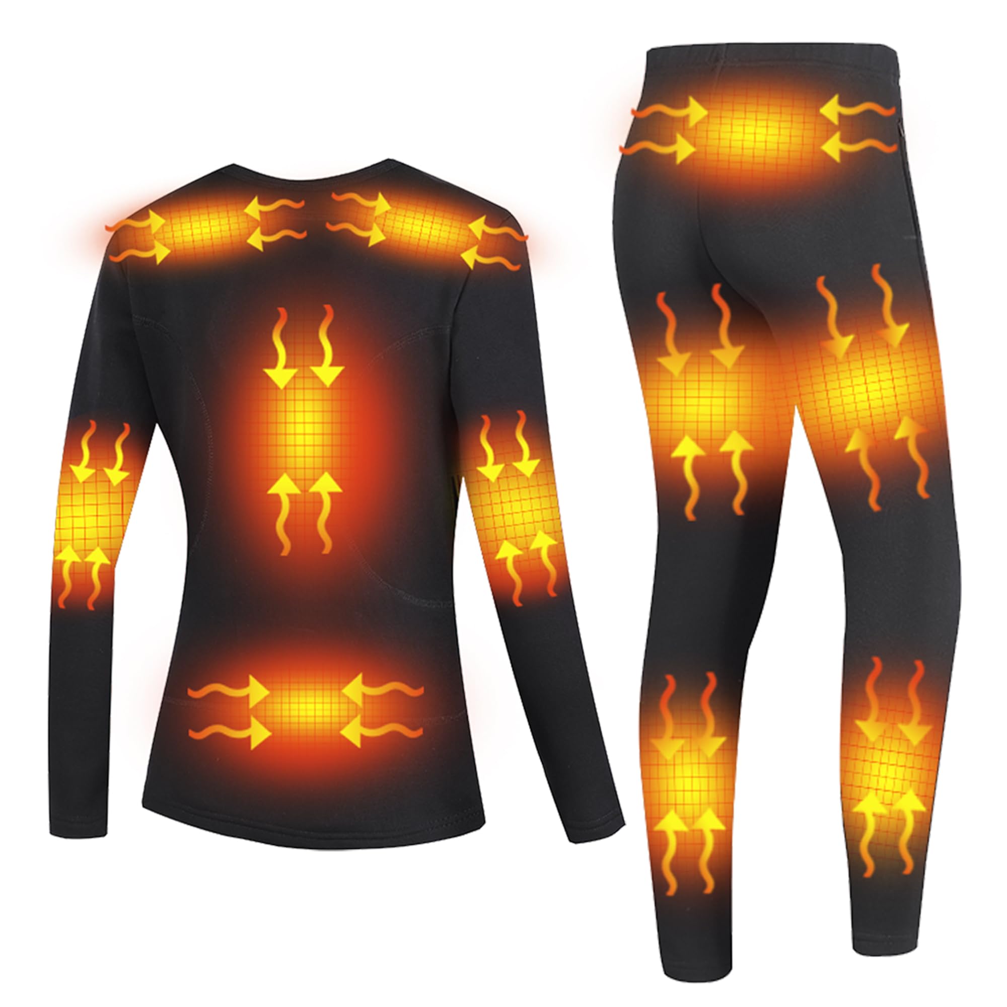 Conjunto térmico de Ropa Interior calefactable para Mujer, Camiseta y Leggings con calefacción eléctrica y 16 Zonas de Calor para esquí y Senderismo.