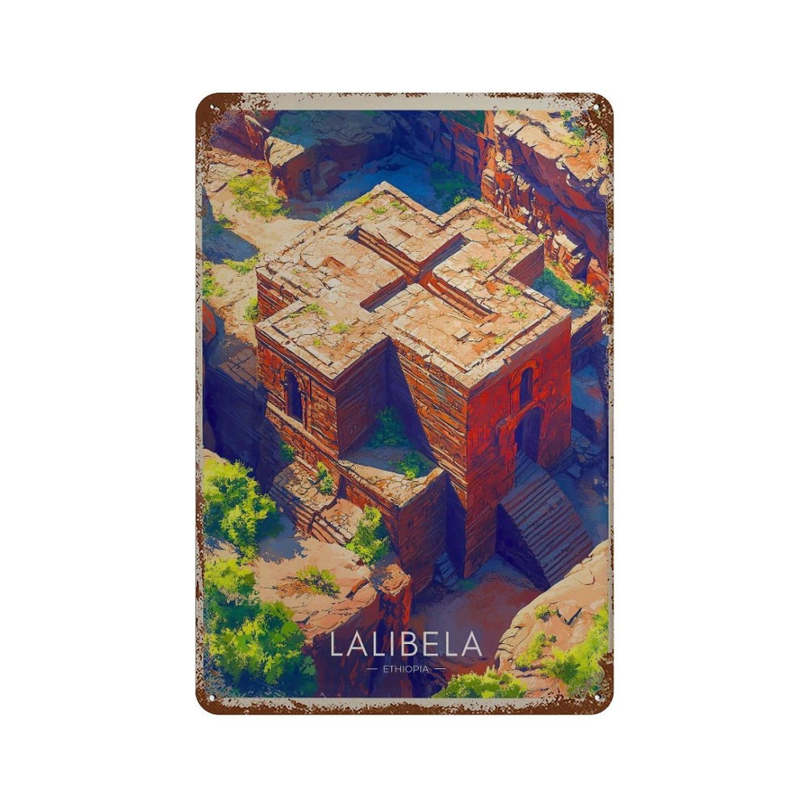 xiaoxiaoshen Lalibela Ethiopia Travel Stone Churches Wall Decor Art Metal Tin Poster Modern Home Decor Art Home Bar Shop Decorations Vintage Sign 30x20cm