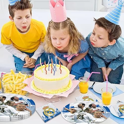 Miniatura 6 de 40 piezas de suministros para fiesta de cumpleaños del Real Madrid incluyen 20 platos, 20 servilletas para la decoración de la fiesta del Real Madrid