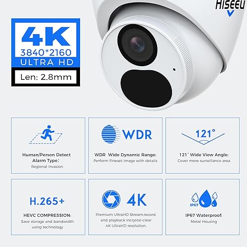 Miniatura 3 de Detección 4K HD de personavehículo Hiseeu 4K8MP PoE Sistema de cámara de seguridad para el hogar con 8 cámaras de seguridad IP 4K 4K al aire libre