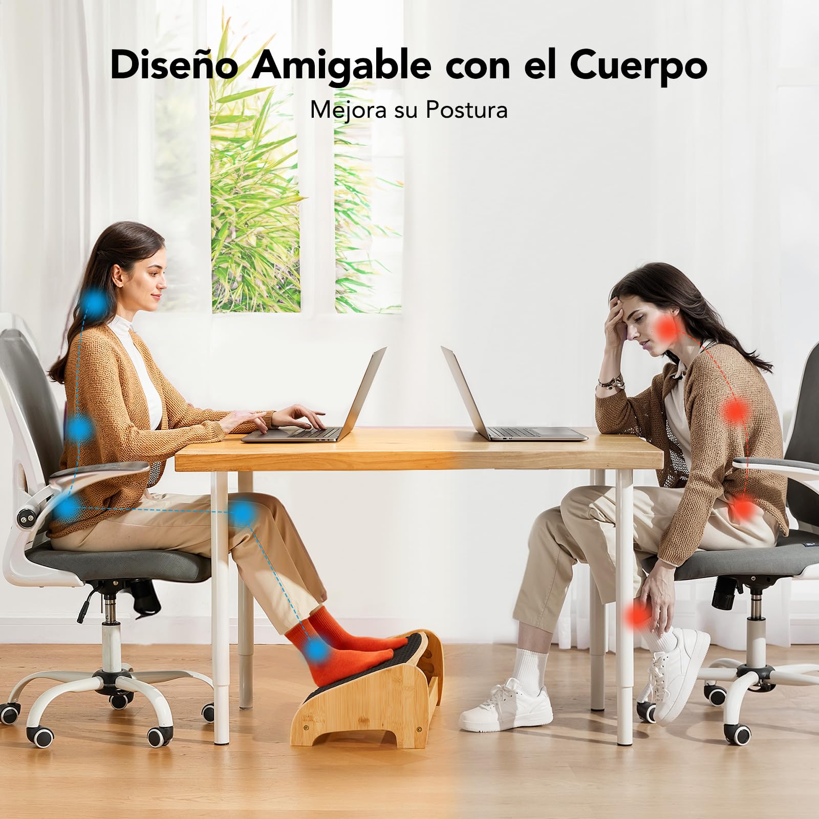 Reposapiés Debajo Escritorio bambú HUANUO, Reposa Pies Ergon con 4 Opc Alt y Áng Adjust, Superf Masaje con Text Guijar, ReposapiésAntidesl debajo Escritor Trabajo para Mejorar Postura, Hogar y Oficina