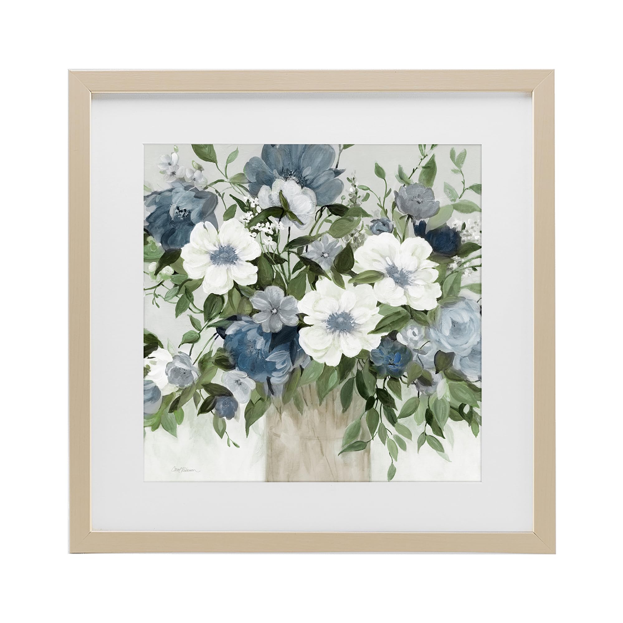 Stupell Industries Harvest Pine (Textured) 'White & Grey Blossoms'| Framed Print Under Glass