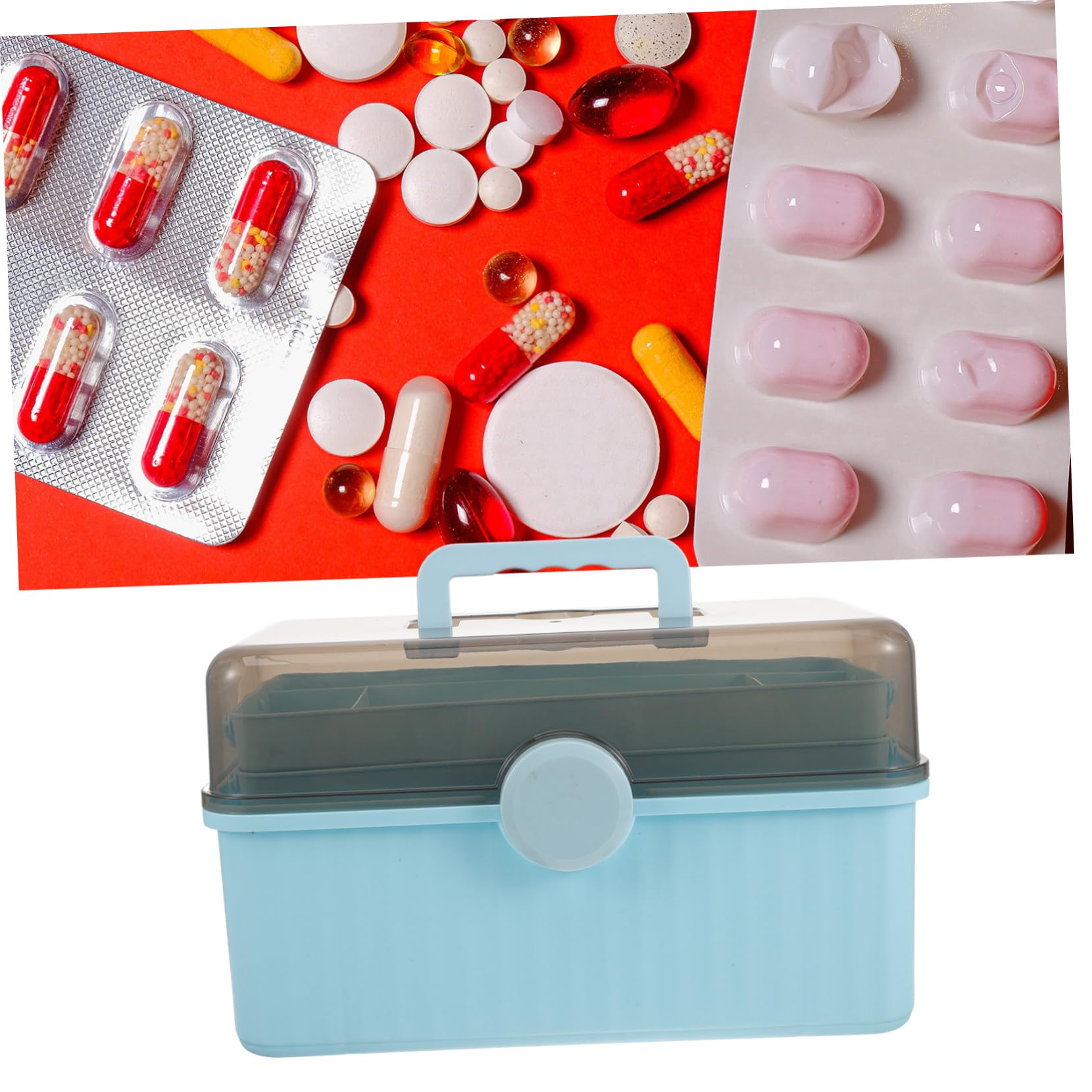 Beavorty Caja Médica Portátil de Plástico Azul Diseño de Capas, Gran Capacidad y Estructura Resistente, Adecuado para Primeros Auxilios en Oficina y Viajes al Aire Libre Estilo Aleatorio