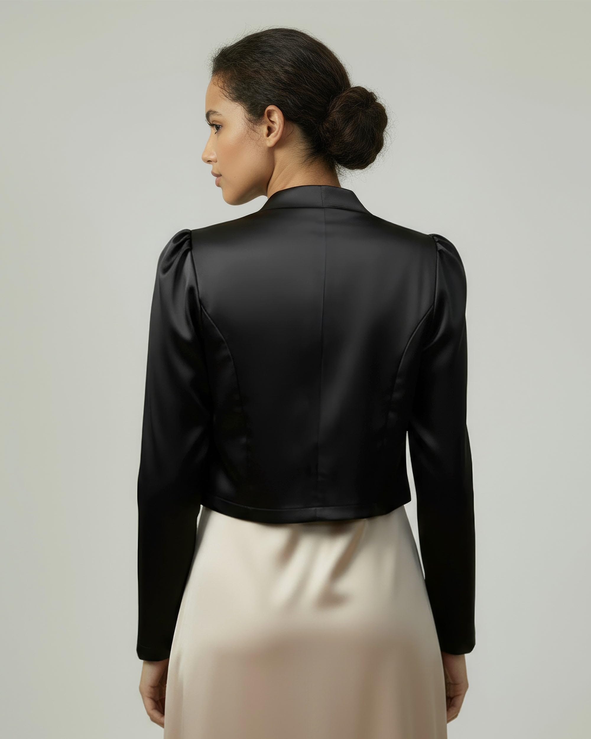 BOLEROSE Formal Puff Sleeve Satin Bolero Jacket | Gathered Shoulders Fully Lined Open Front Blazer-Style Silhouette Sizes XS-5XL product thumbnail 6
