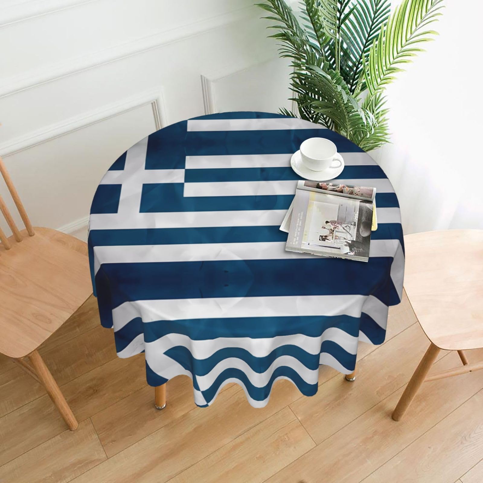 MROWYC greek flag Printed Practical Round Tablecloth, Durable, Suitable for Home, Restaurant, Hotel, Gathering, and Decorative Table Covers