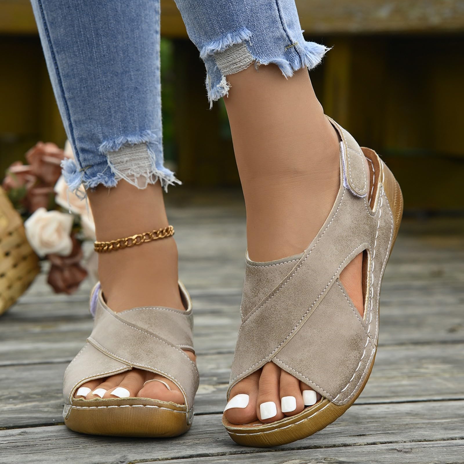 Sandales orthopédiques à plateforme pour femme - Slingback - Chaussures d'été élégantes - Sandales de plage légères - Talon compensé confortable - Sandales romaines lavables - 2