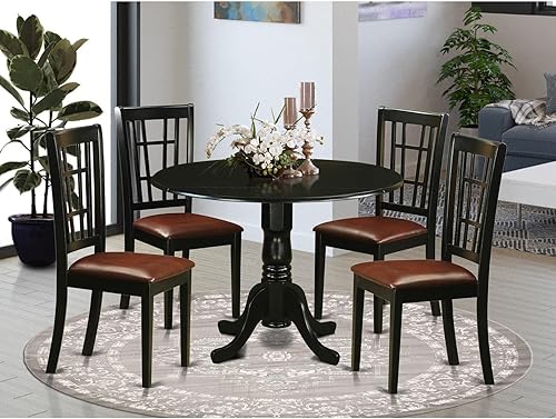 Miniatura 6 de East West Furniture DLNI5-BLK-LC - Juego de comedor de 5 piezas que incluye una mesa de comedor redonda con gotas y 4 sillas de cocina tapizadas de