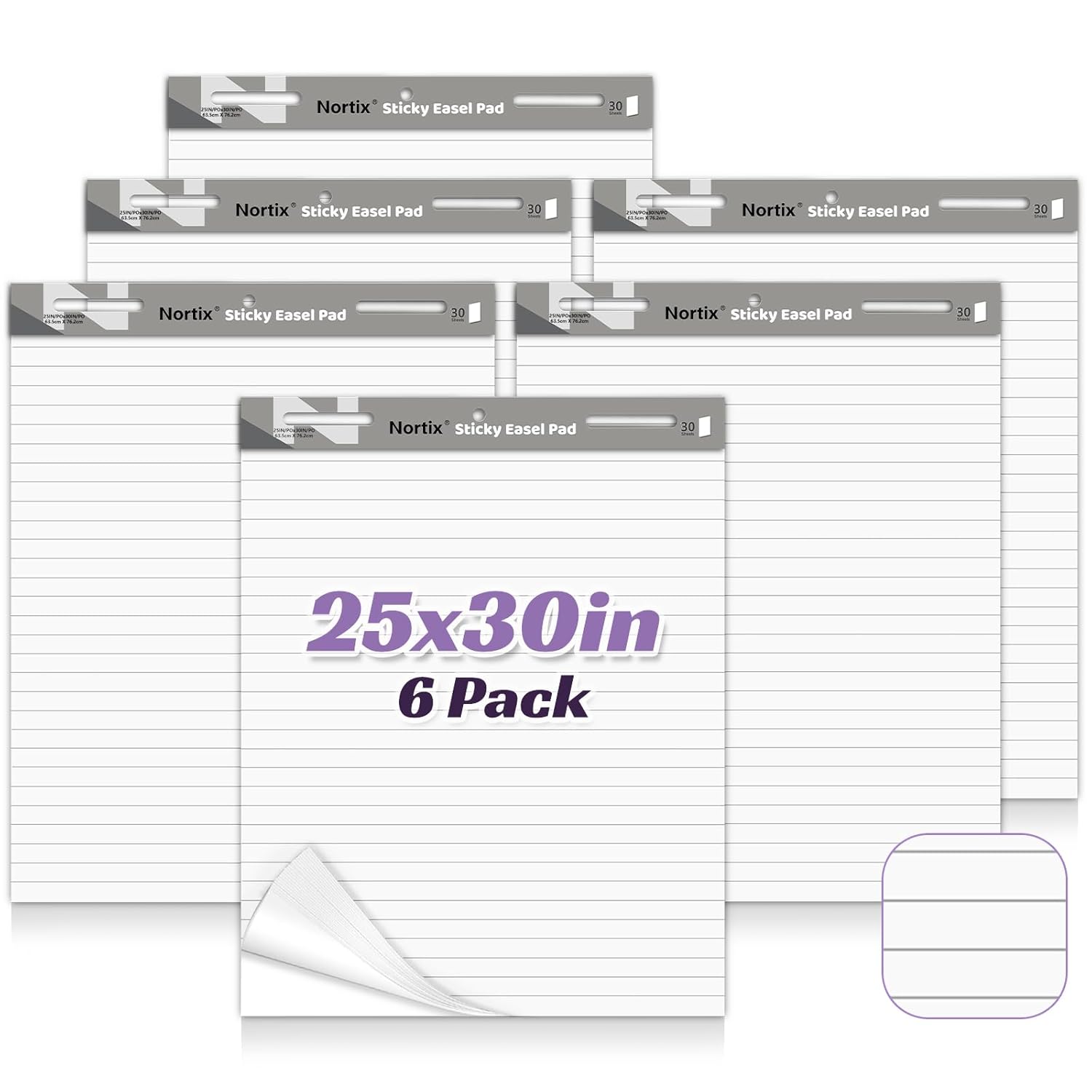 Nortix Sticky Easel Pad, 25 x 30 Inches Large Self Stick Lined Flip Chart Paper, Upgraded