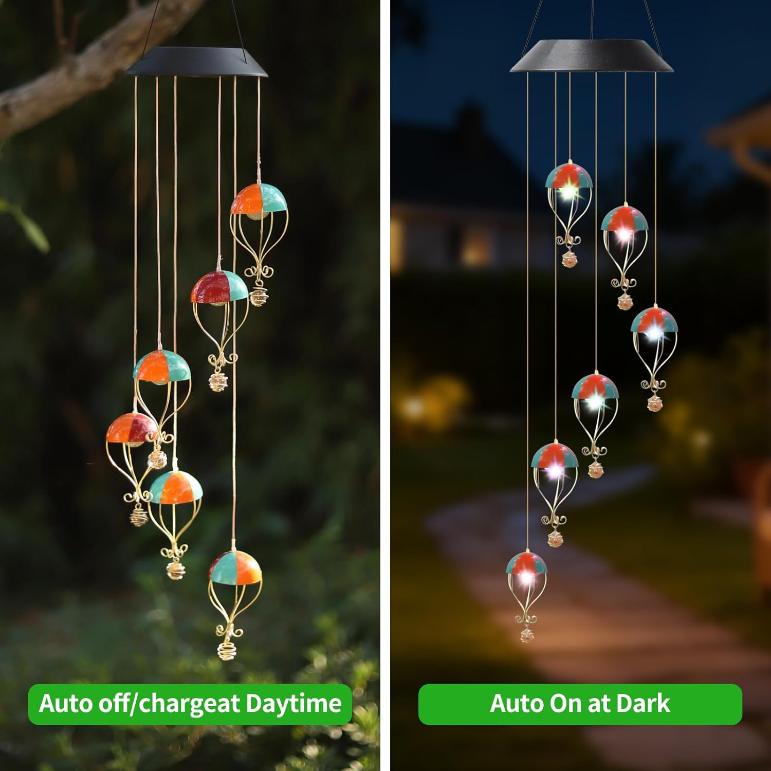 Solar Hot Air Balloon Wind Chime for Outside Garden, Patio, Yard – Decor for Festivals/Birthday/Christmas, for Women Mom Home Garden Patio Haing