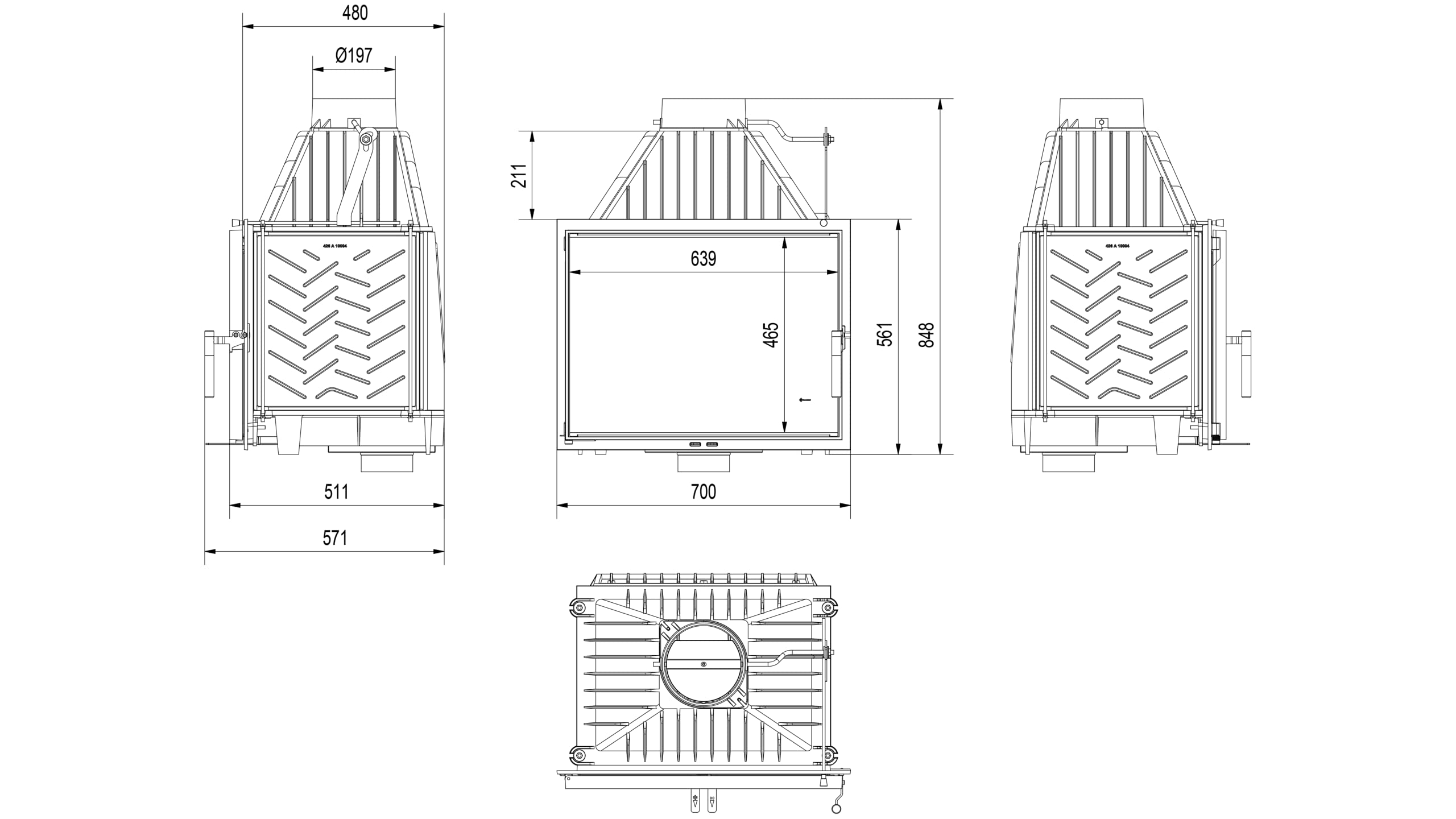 KRATKI Zosia Inserto per Camino a Legna con Presa D'aria Conforme Bimschv 2 12 Kw Ef fi cienza Termica 83% Uscita Scarico fi 200 mm Ghisa Vetro Decorativo 70 X 85cm