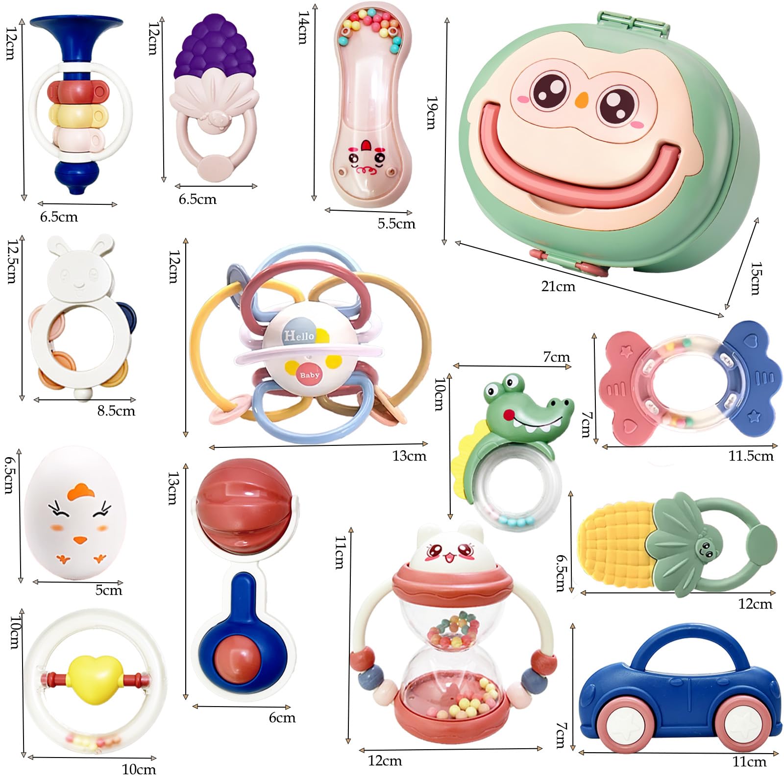 13 PCS Hochet Bebe 0 3 6 9 12 Mois, Cadeau Montessori pour Nouveau - né - Avec Baby Ball Actif/Anneau de Dentition/Saisir et Tourner Bébé Hochet Cadeau Nouveau né Garçon Bébé Fille