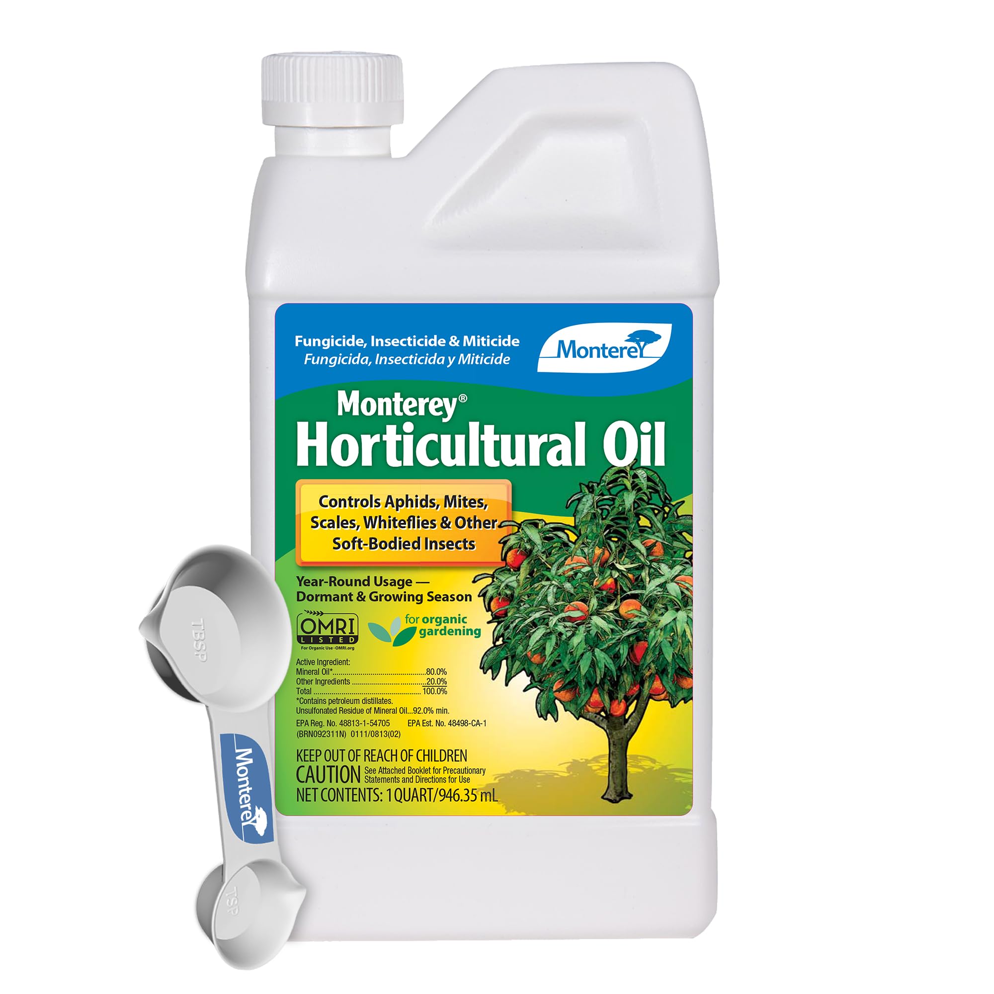 MontereyHorticultural Oil Bundled with Measuring Spoon - Treatment for Control of Insects - OMRI Listed - 1 Quart